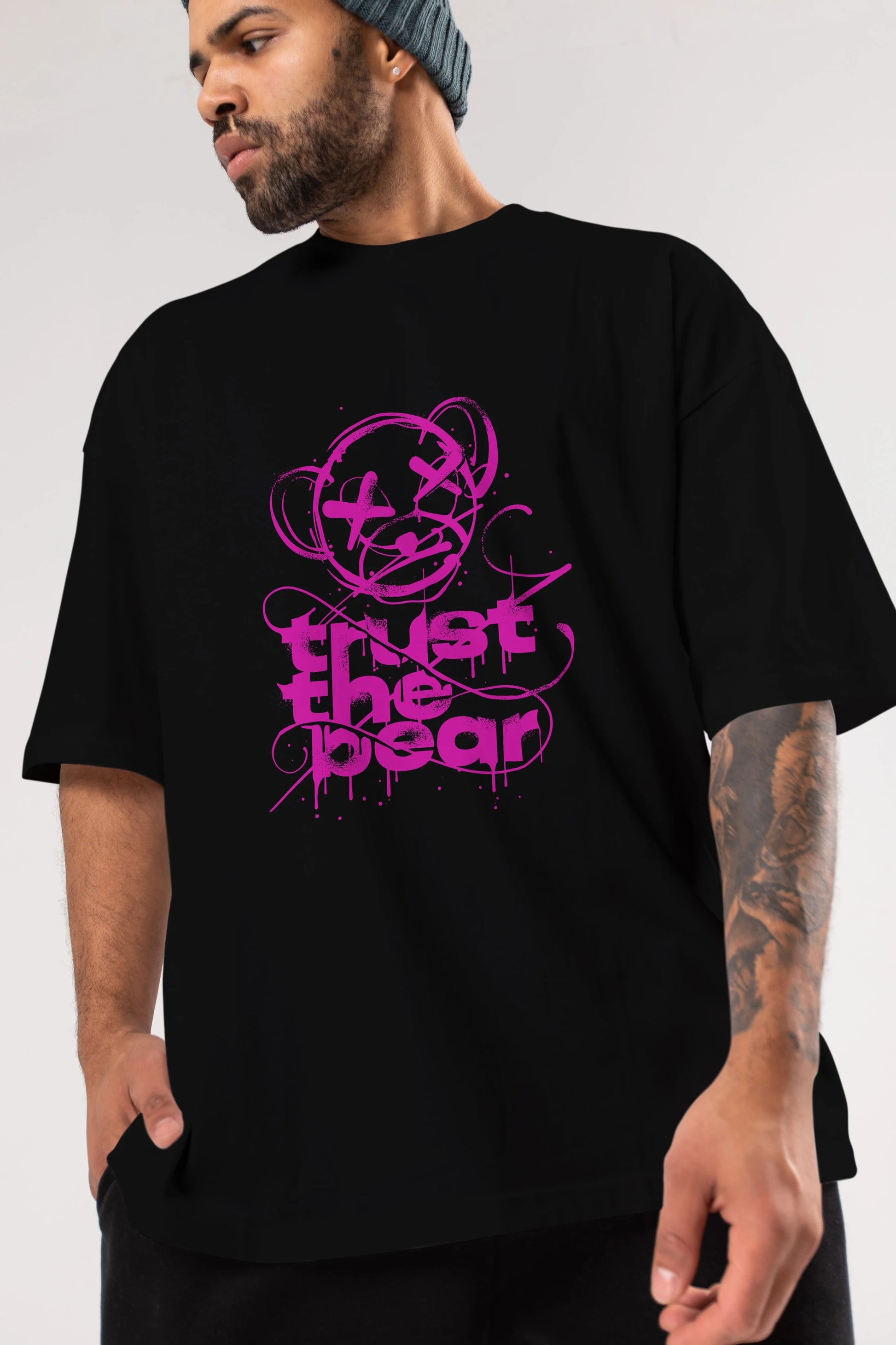 Trust The Bear 2 Ön Baskılı Oversize t-shirt Erkek Kadın Unisex