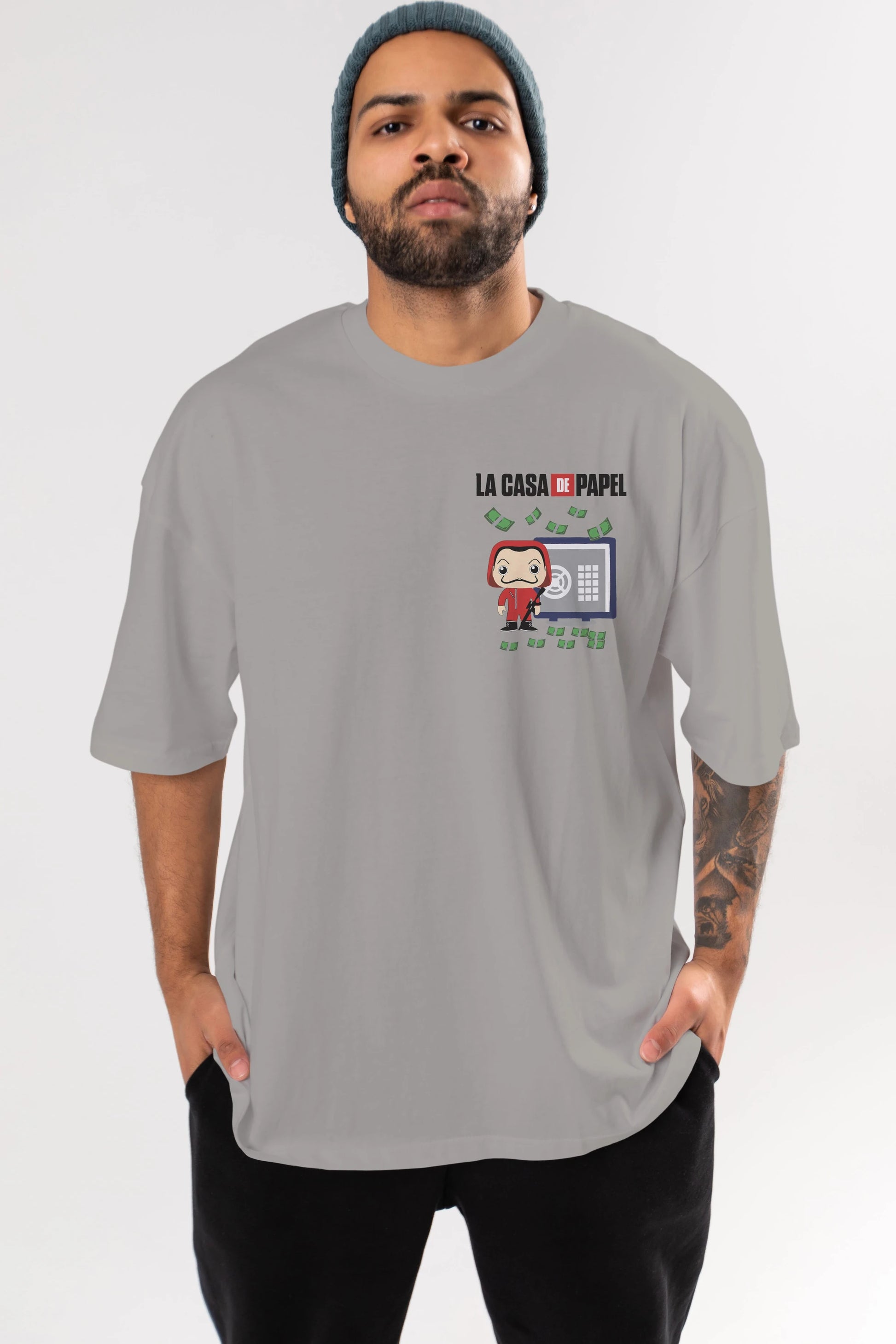 La Casa De Papel (4) Ön Sol Baskılı Oversize t-shirt Erkek Kadın Unisex %100 Pamuk Bisiklet Yaka tişort