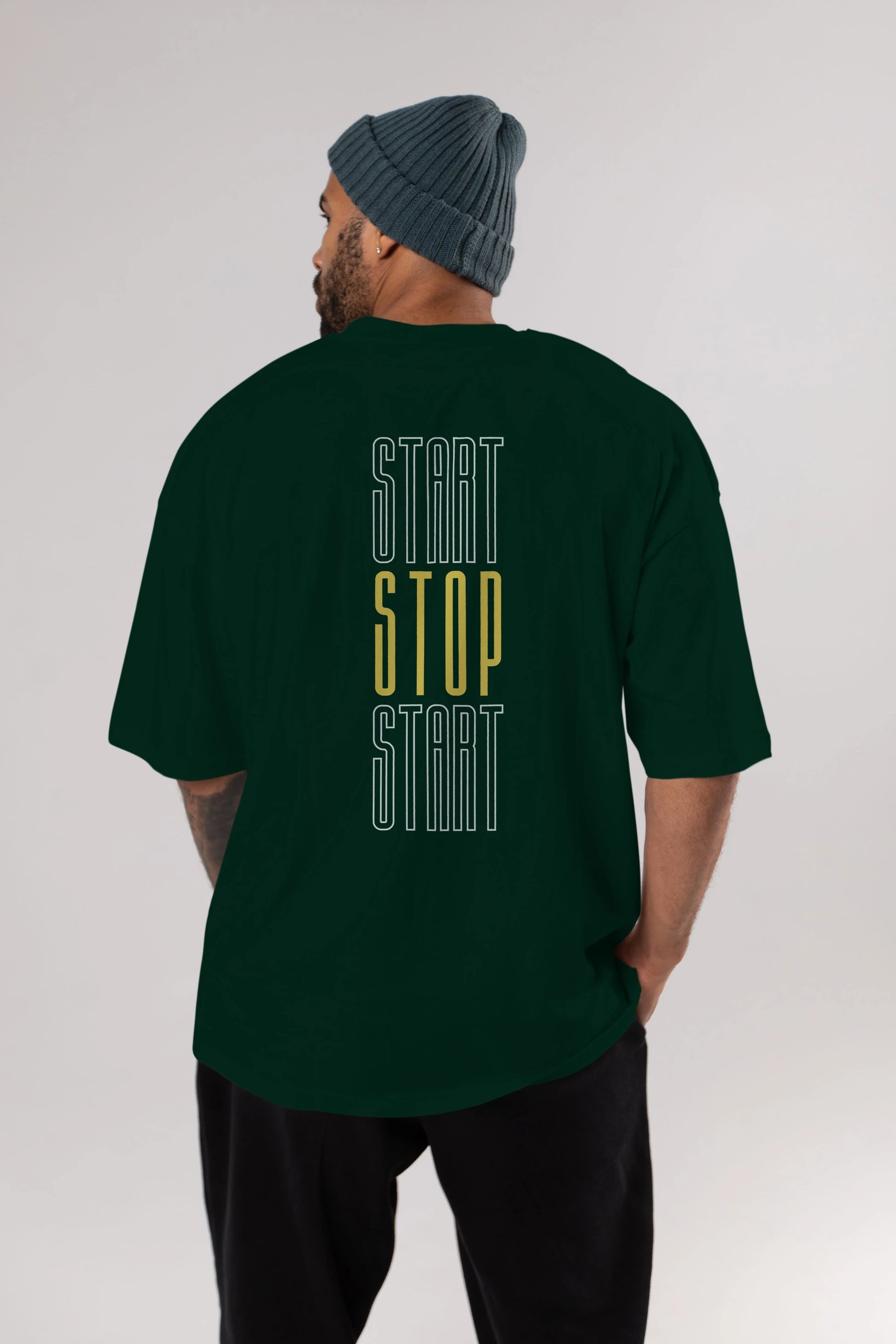 Start Stop Start Yazılı Arka Baskılı Oversize t-shirt Erkek Kadın Unisex