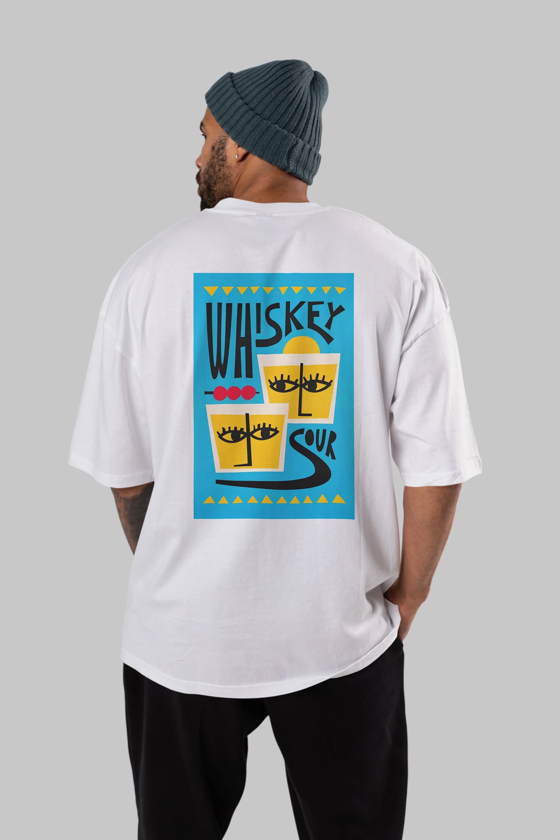 Whiskey Sour 2 Arka Baskılı Oversize t-shirt Erkek Kadın Unisex %100 Pamuk Bisiklet Yaka tişort