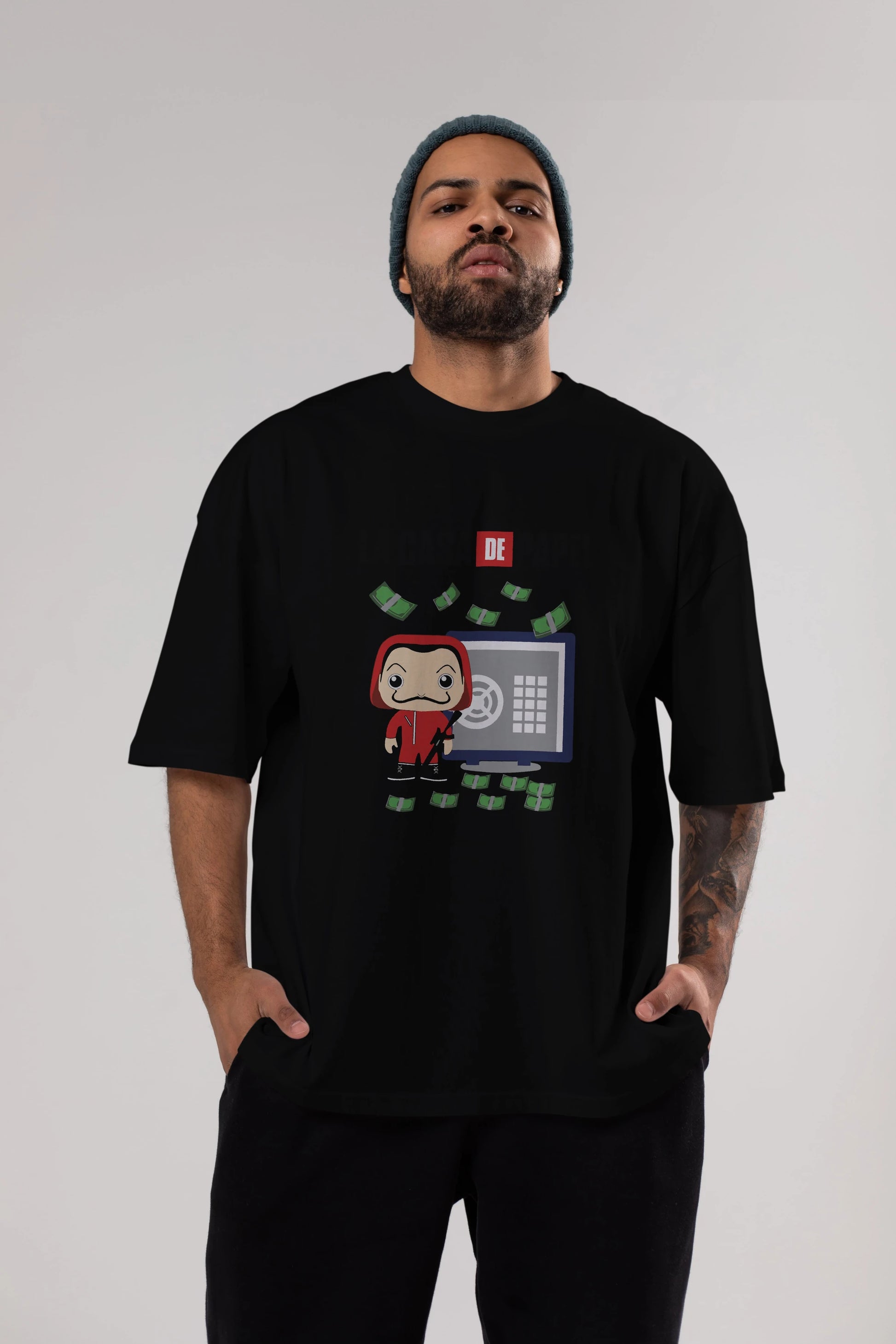 La Casa De Papel (4) Ön Baskılı Oversize t-shirt Erkek Kadın Unisex %100 Pamuk Bisiklet Yaka tişort
