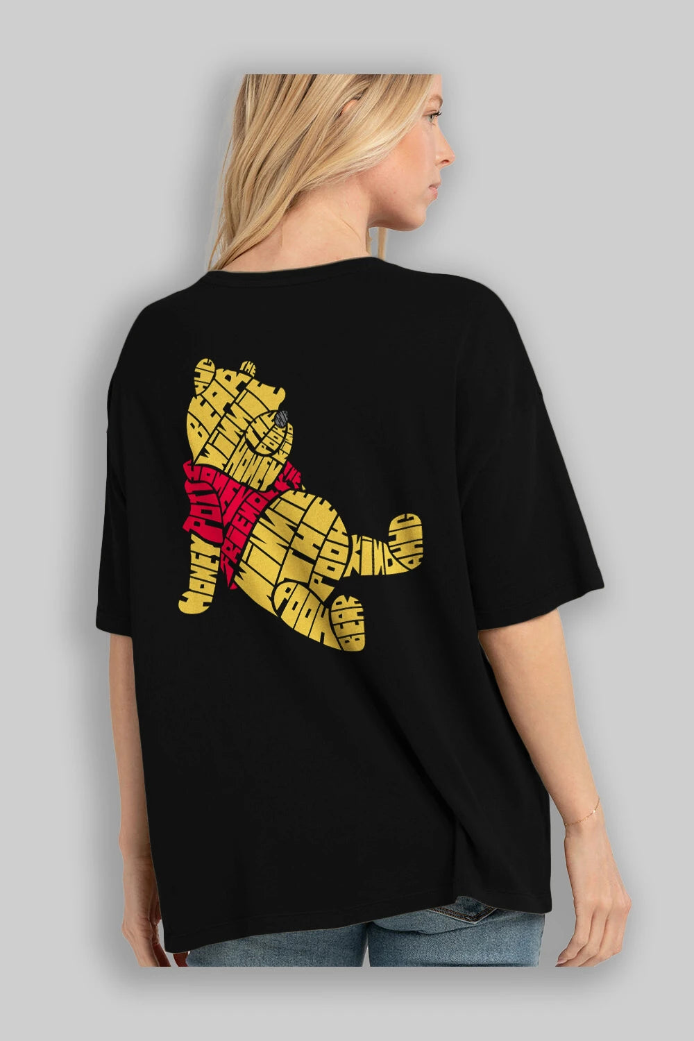 Winnie The Pooh Arka Baskılı Oversize t-shirt %100 pamuk Erkek Kadın Unisex