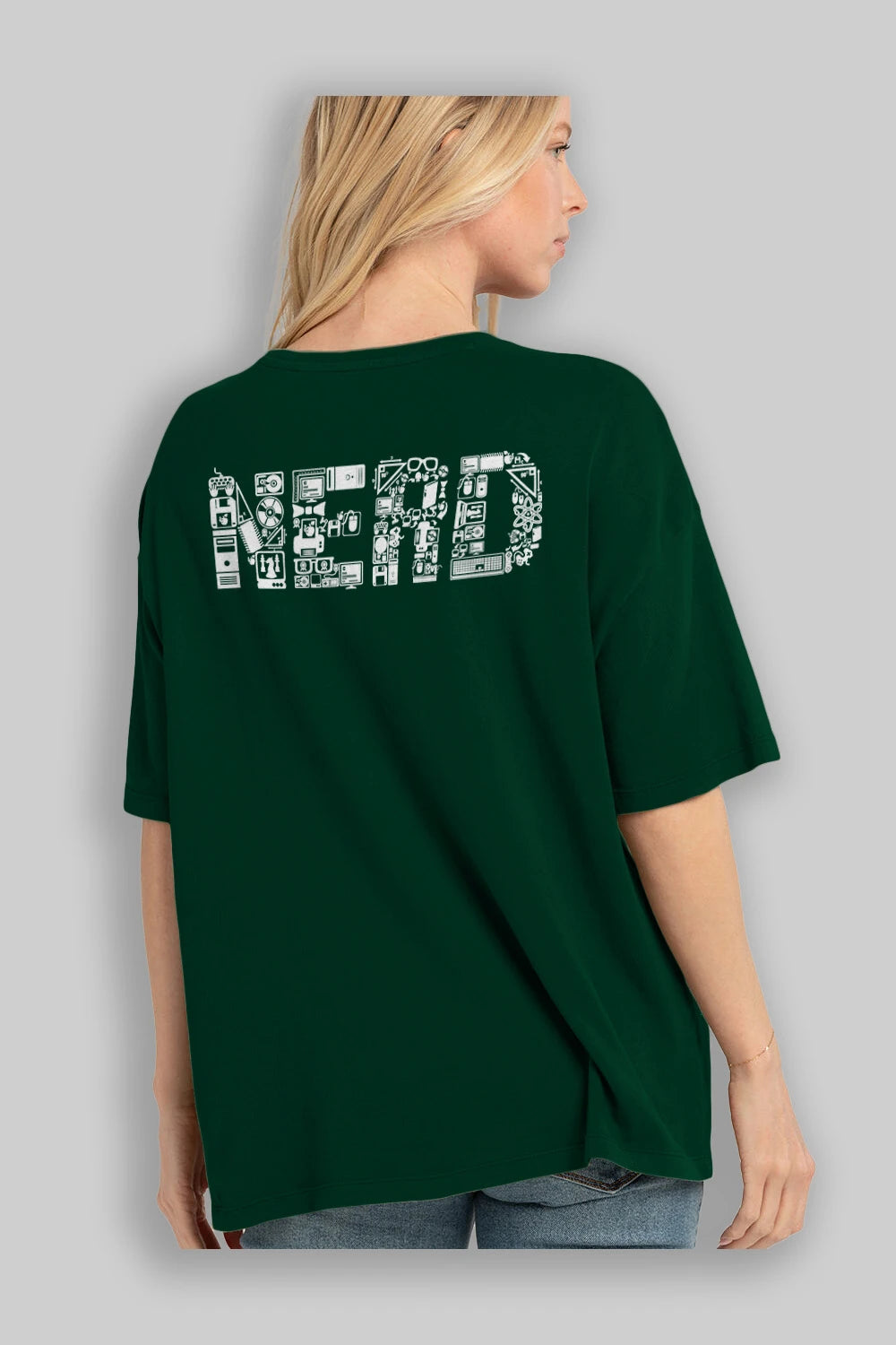 NERD Arka Baskılı Oversize t-shirt %100 pamuk Erkek Kadın Unisex