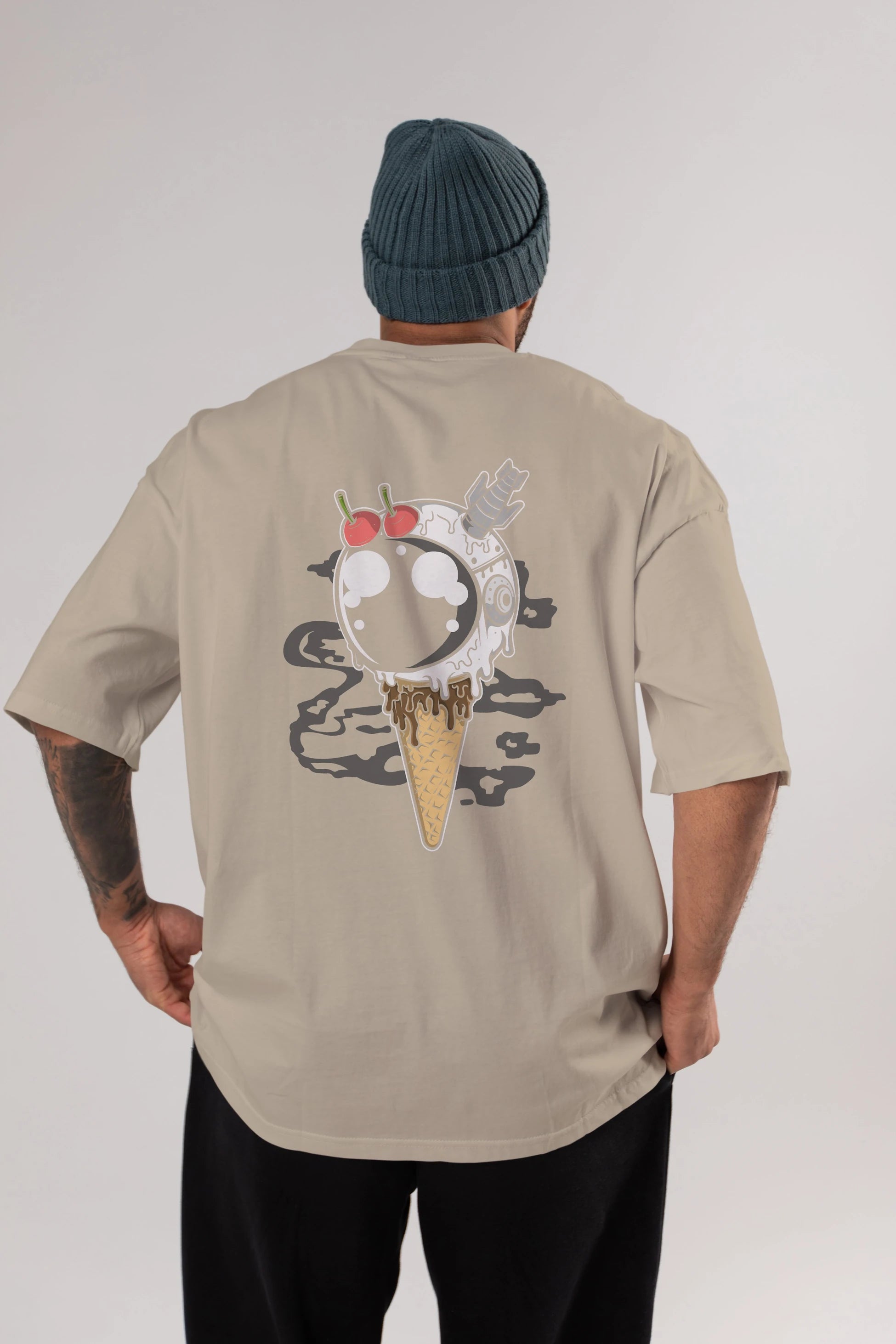 Astronaut Ice Cream Arka Baskılı Oversize t-shirt Erkek Kadın Unisex