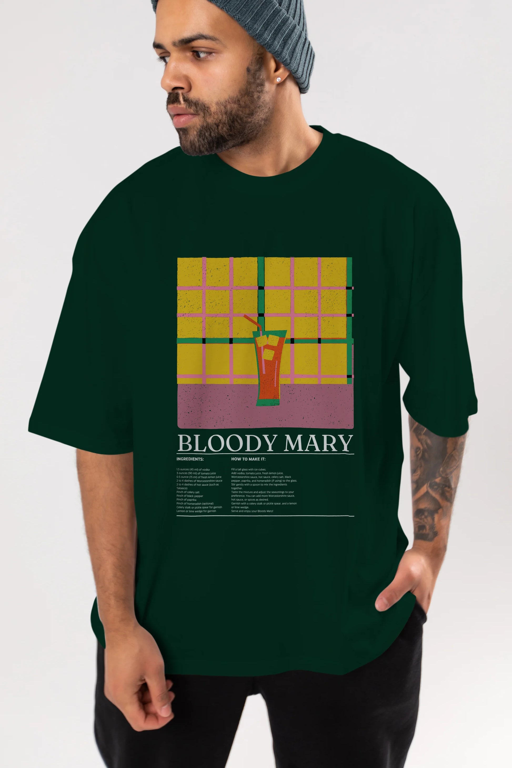 Bloody Mary Kokteyl Ön Baskılı Oversize t-shirt Erkek Kadın %100 Pamuk Bisiklet Yaka tişort