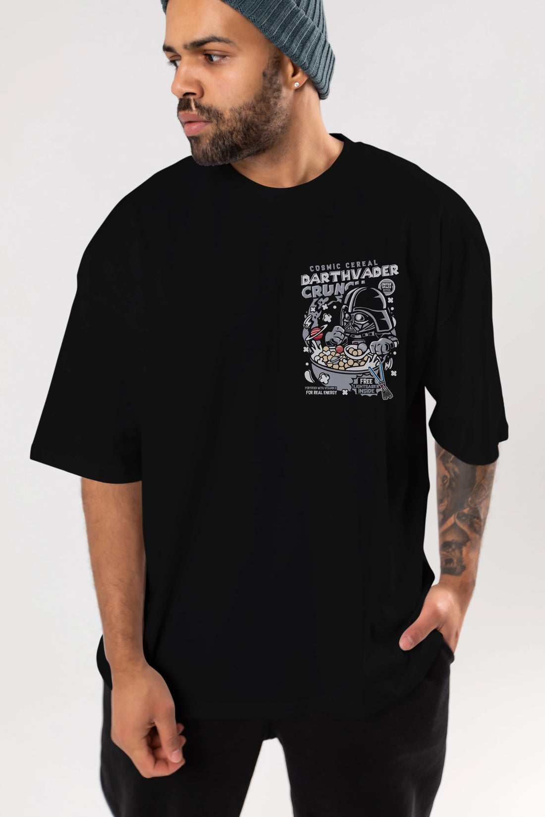 Darth Vader (2) Ön Sol Baskılı Oversize t-shirt Erkek Kadın Unisex %100 Pamuk Bisiklet Yaka tişort