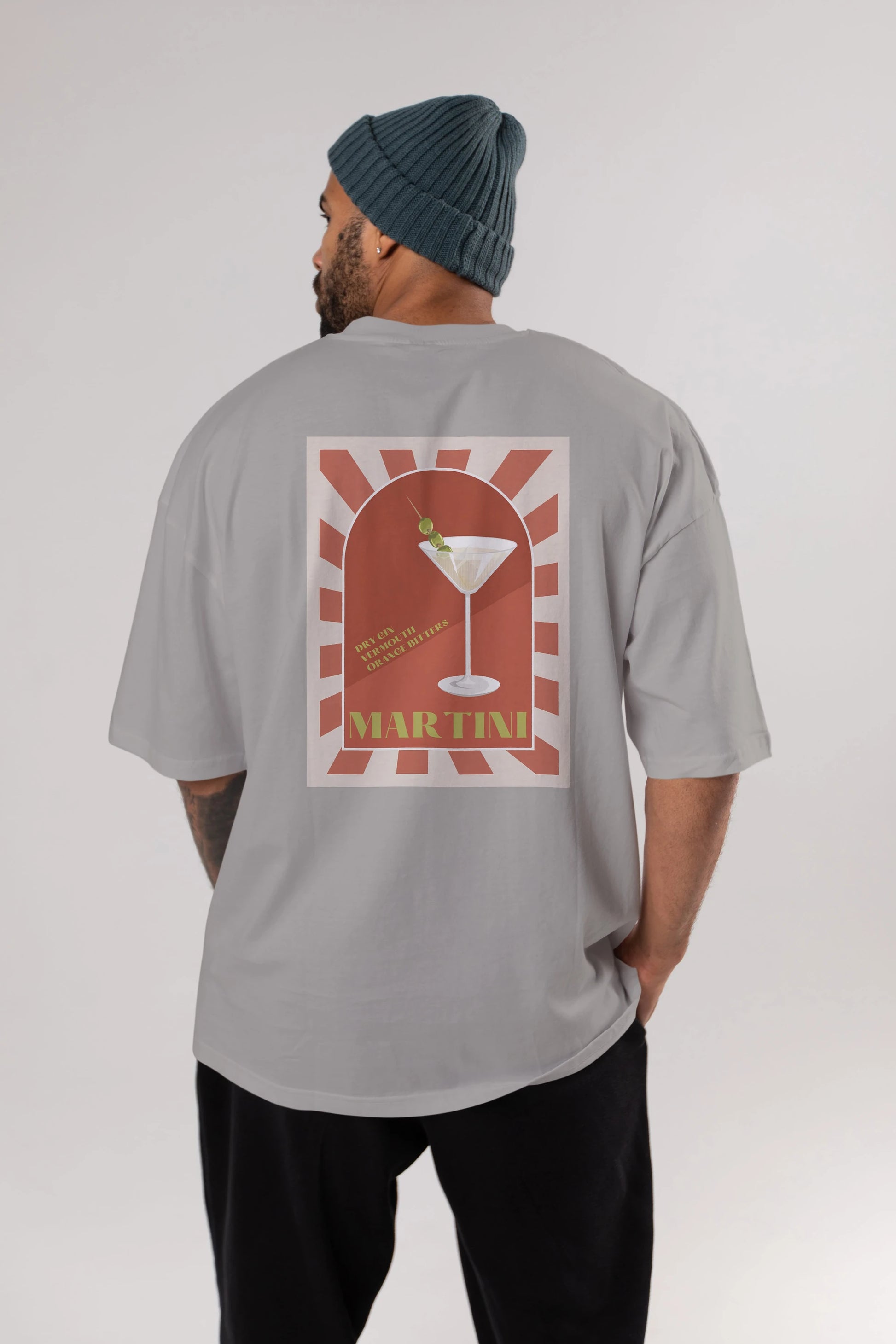 Martini 2 Arka Baskılı Oversize t-shirt Erkek Kadın Unisex %100 Pamuk Bisiklet Yaka tişort