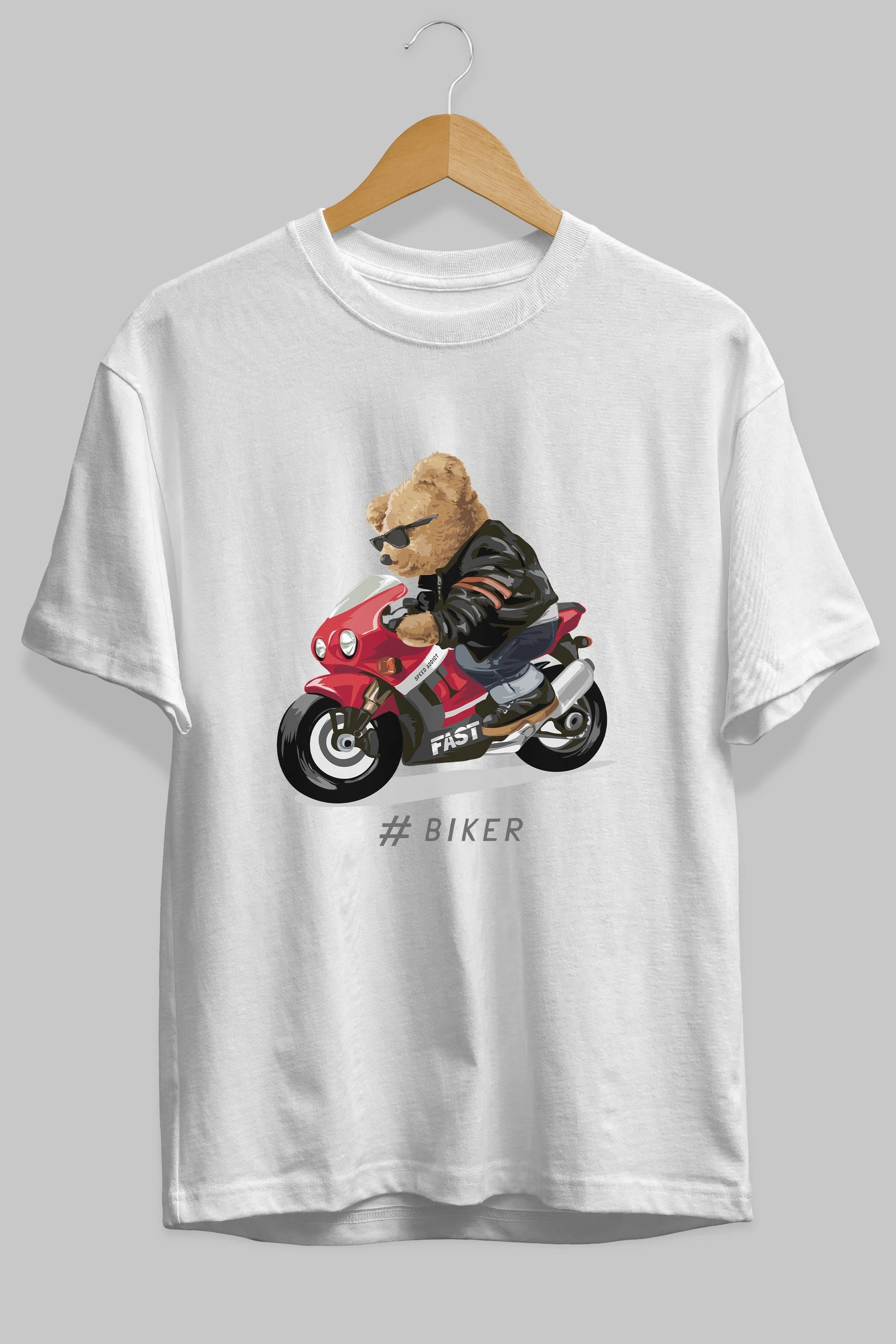 Teddy Bear Biker Ön Baskılı Oversize t-shirt Erkek Kadın Unisex %100 Pamuk