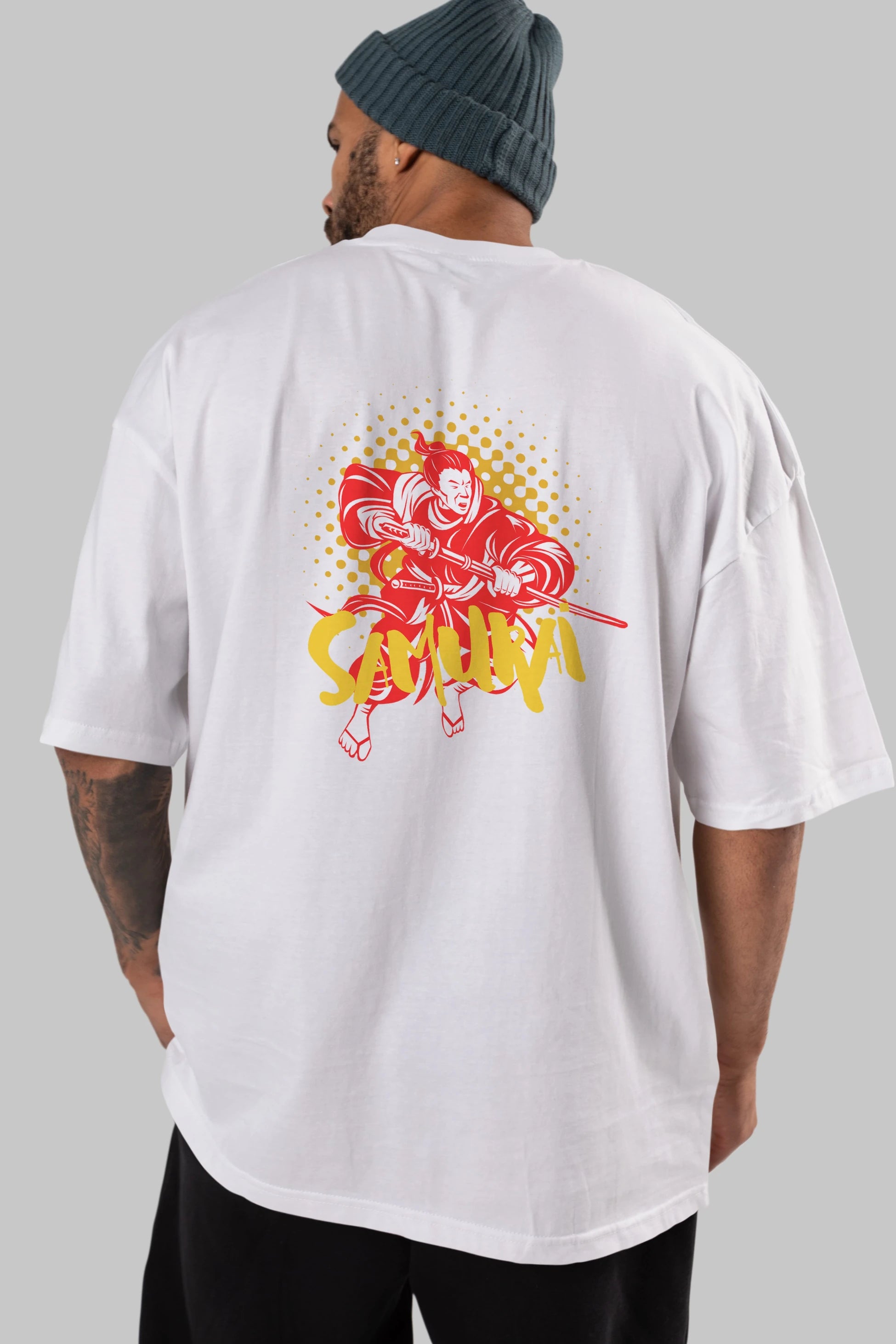 Samurai Arka Baskılı Oversize t-shirt Erkek Kadın Unisex