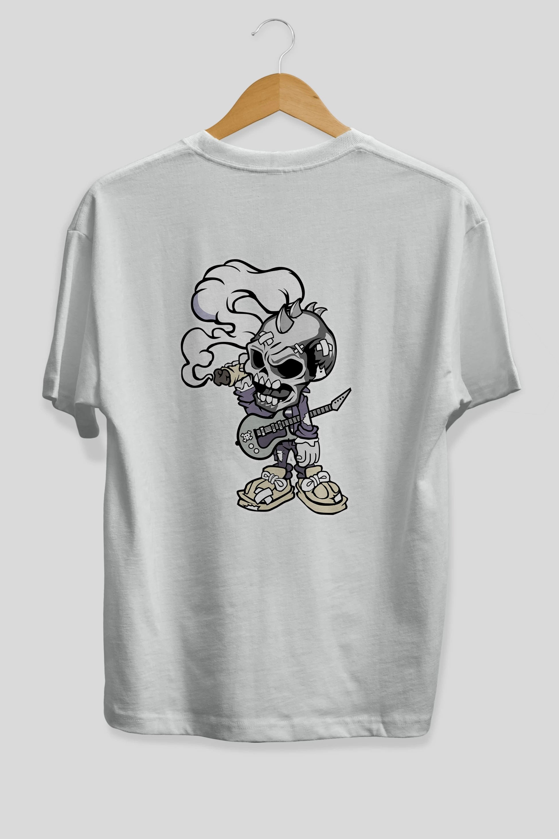 Skull Smoker Punk Rocker Arka Baskılı Oversize t-shirt Erkek Kadın Unisex %100 Pamuk tişort