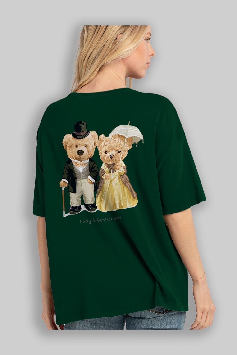Teddy Bear Couple Arka Baskılı Oversize t-shirt Erkek Kadın Unisex %100 Pamuk