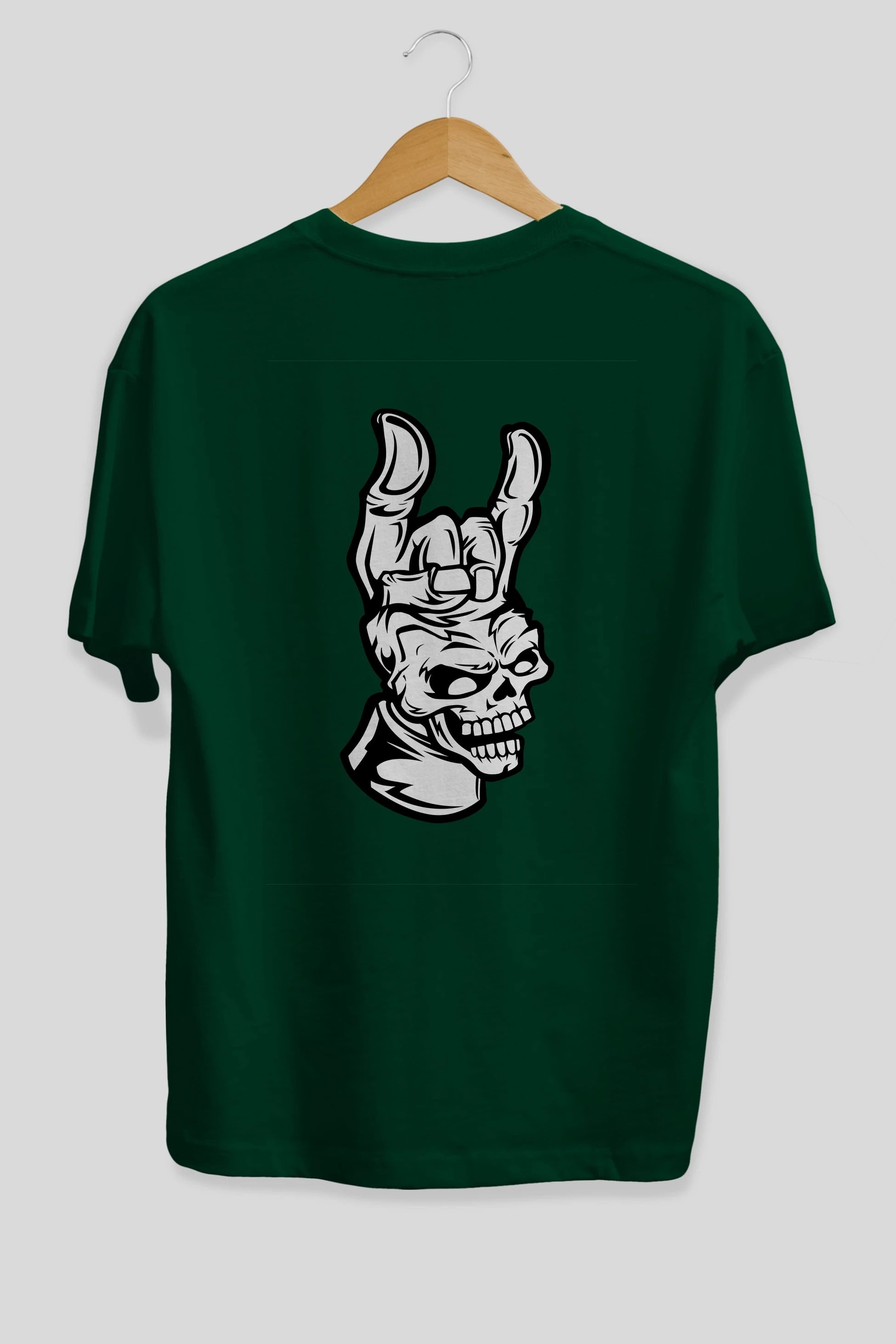 Hand Metal Skull Arka Baskılı Oversize t-shirt Erkek Kadın Unisex %100 Pamuk tişort