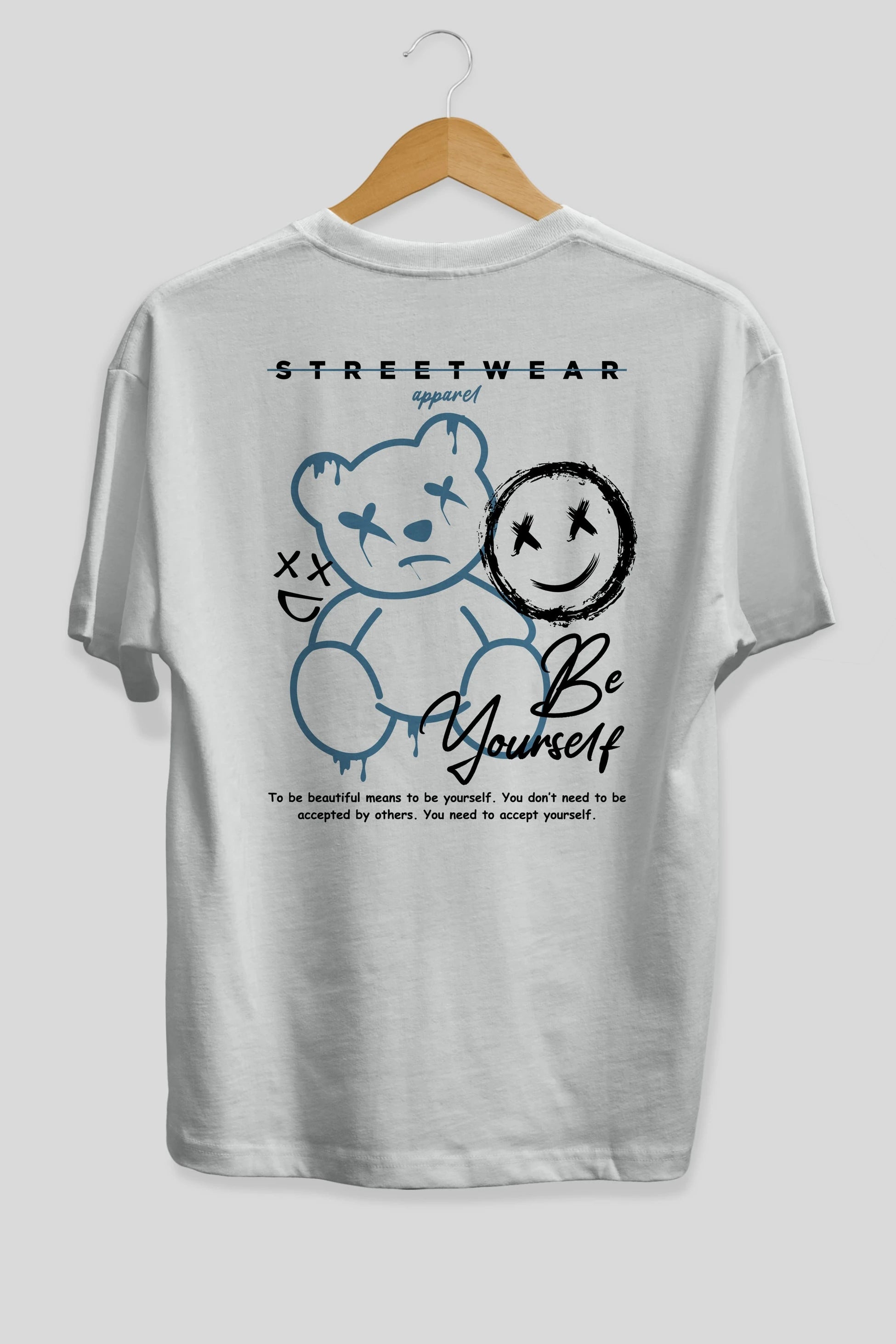 Be Yourself Bear Arka Baskılı Oversize t-shirt Erkek Kadın Unisex