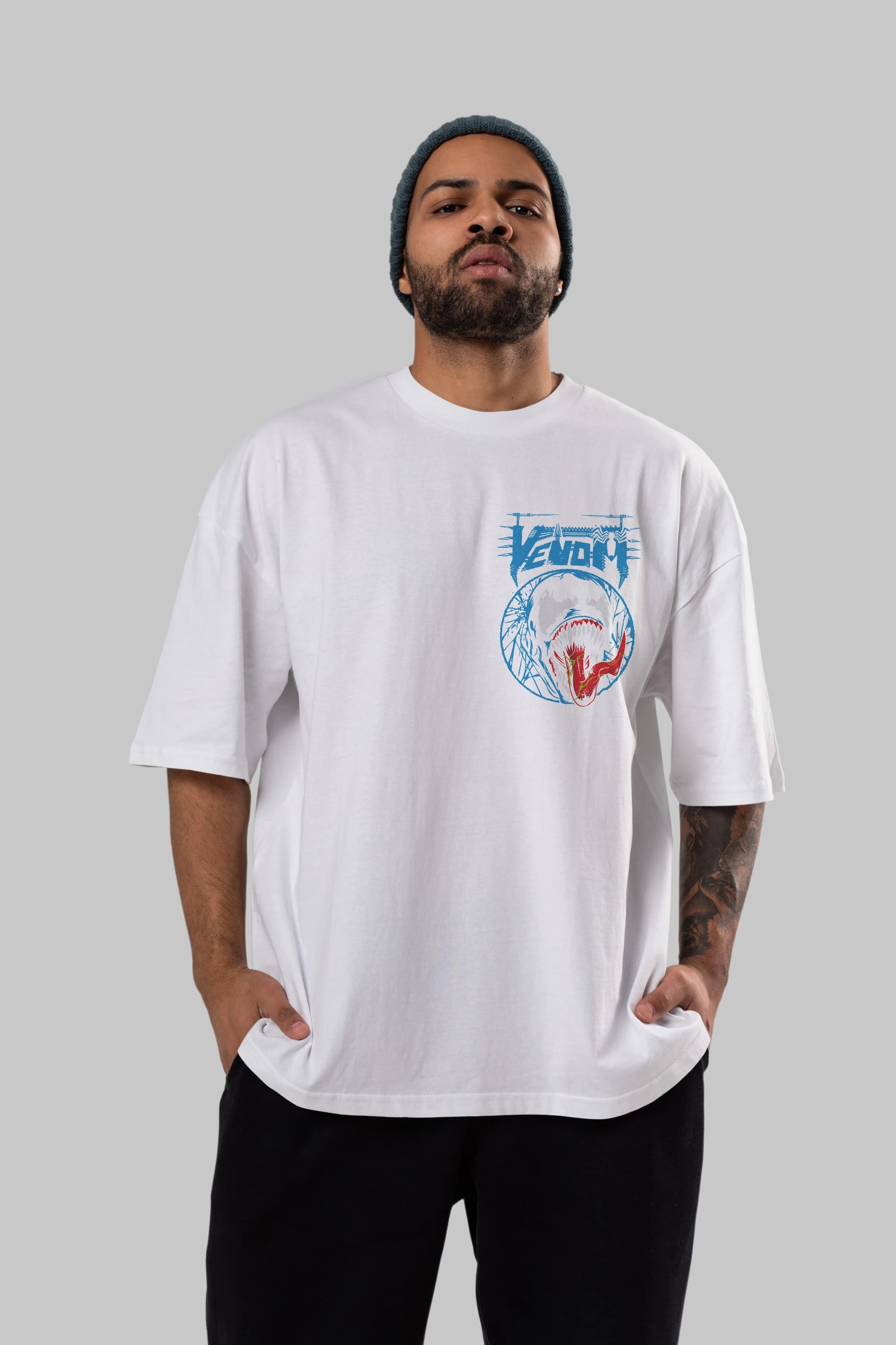 Venom (23) Ön Sol Baskılı Oversize t-shirt Erkek Kadın Unisex %100 Pamuk Bisiklet Yaka tişort