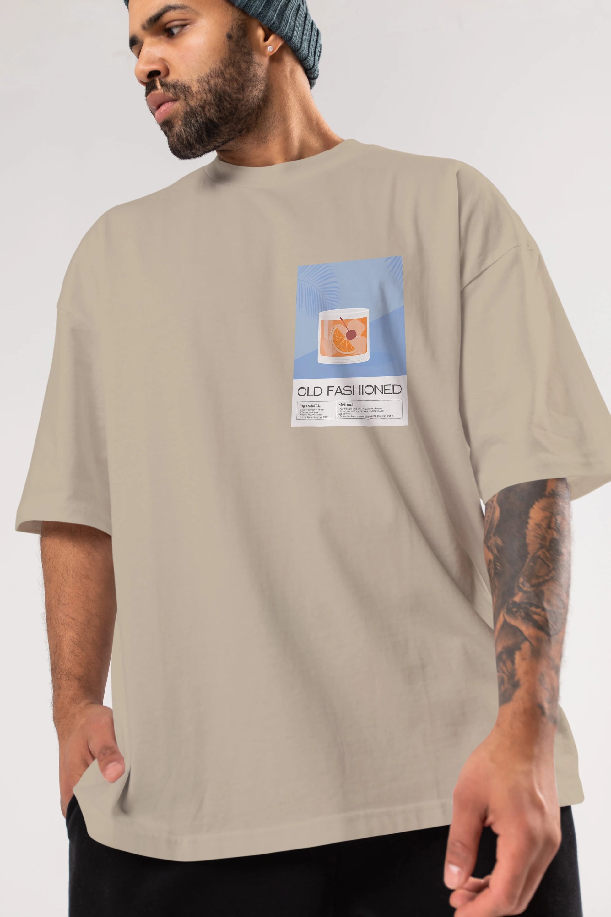Old Fashioned 3 Ön Sol Baskılı Oversize t-shirt Erkek Kadın Unisex %100 Pamuk Bisiklet Yaka tişort