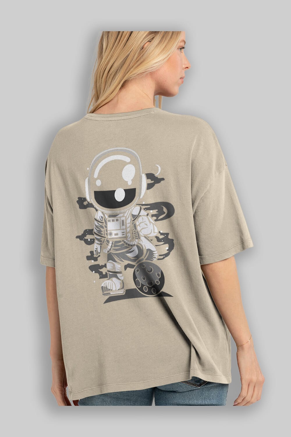 Astronaut Soccer Arka Baskılı Oversize t-shirt Erkek Kadın Unisex