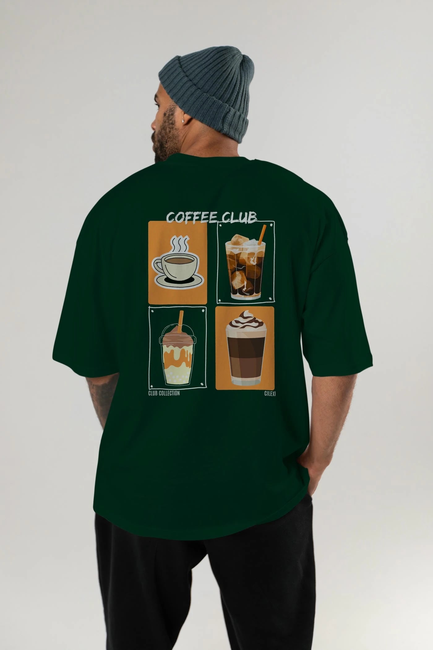 Coffee Club Arka Baskılı Oversize t-shirt Erkek Kadın %100 Pamuk Bisiklet Yaka tişort
