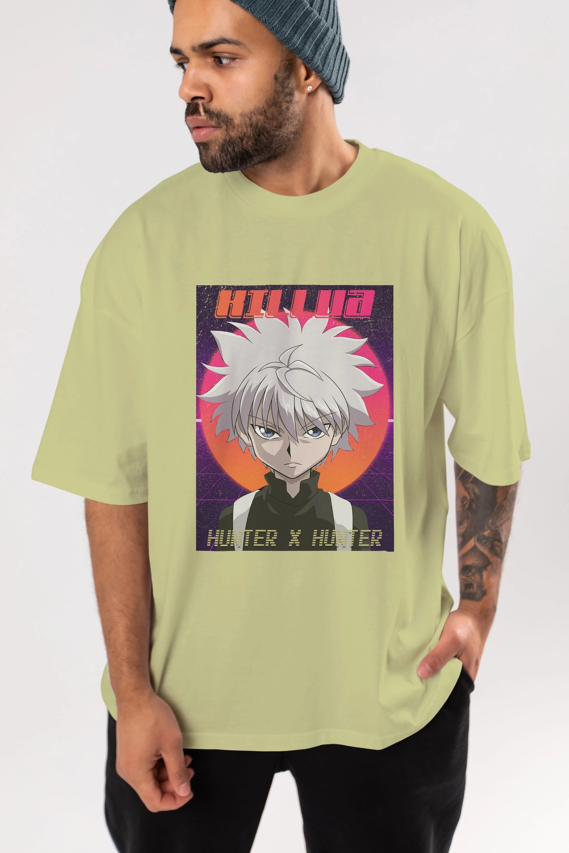 Killua Zoldyck 12 1 Anime Ön Baskılı Oversize t-shirt %100 pamuk Erkek Kadın Unisex