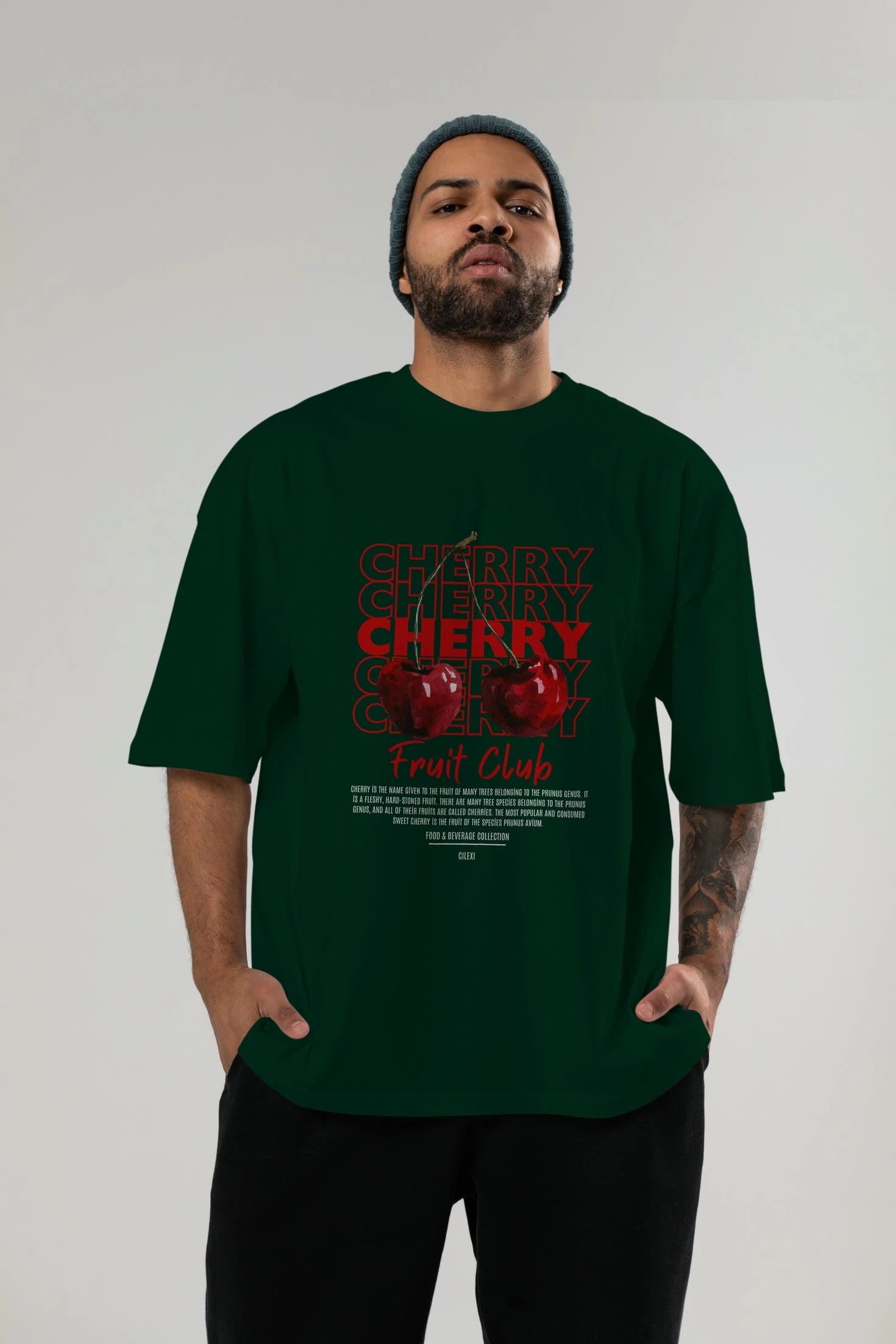 Cherry Ön Baskılı Oversize t-shirt Erkek Kadın Pamuk Bisiklet Yaka tişort