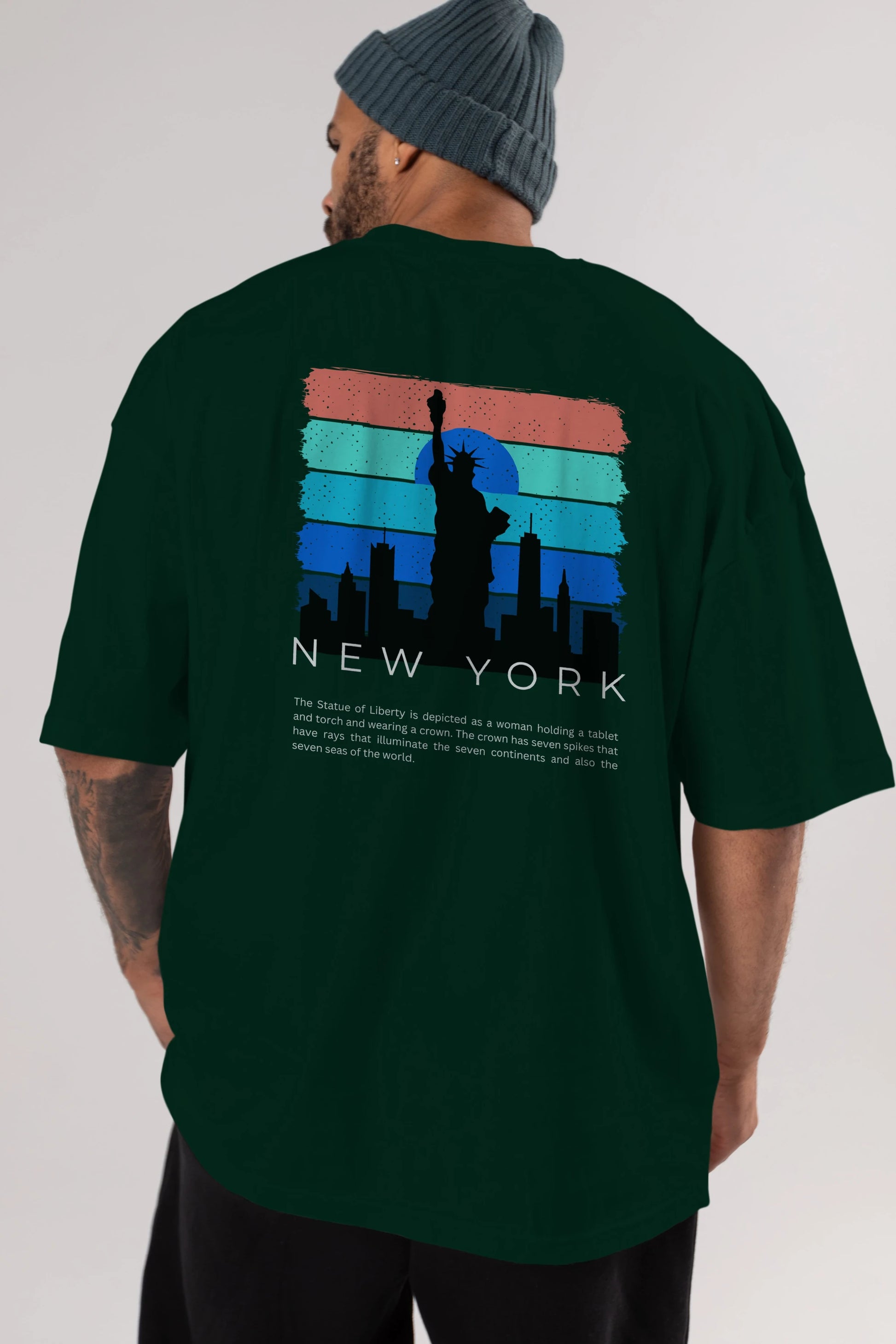 New York Yazılı Arka Baskılı Oversize t-shirt Erkek Kadın Unisex