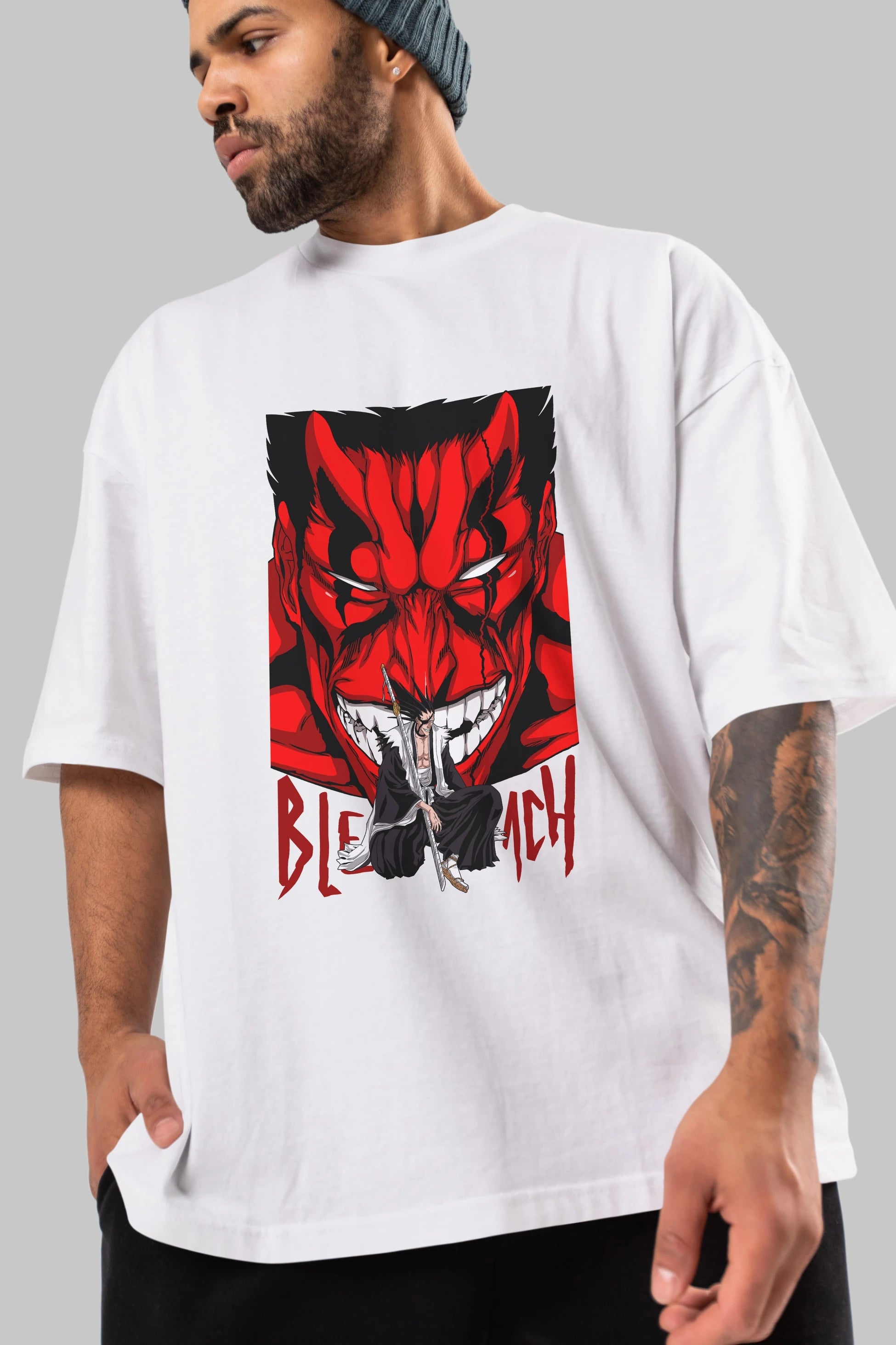 KENPACHI ZARAKI BLEACH Anime Ön Baskılı Oversize t-shirt %100 pamuk Erkek Kadın Unisex