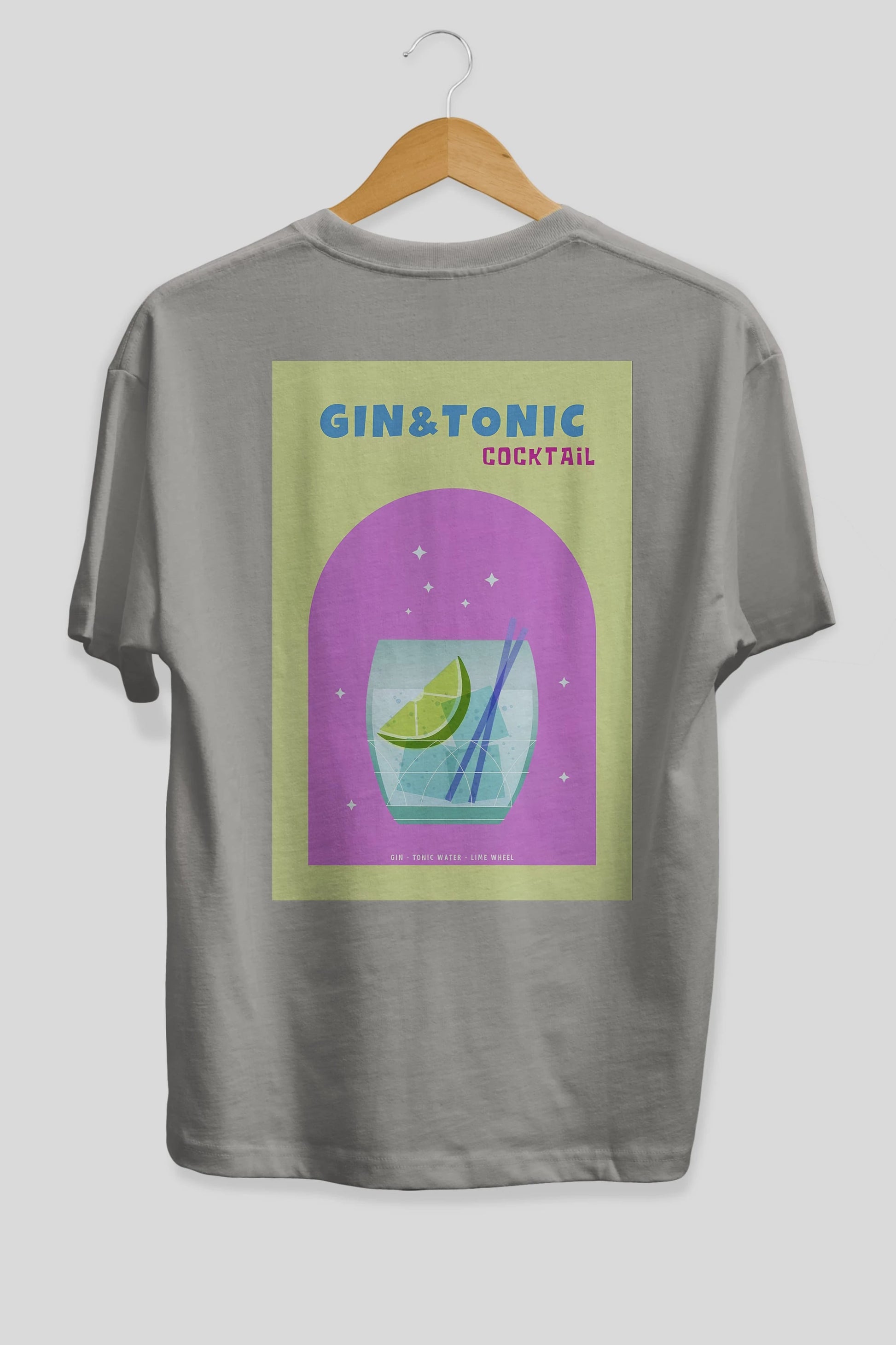 Gin Tonic Cocktail Arka Baskılı Oversize t-shirt Erkek Kadın Unisex %100 Pamuk Bisiklet Yaka tişort