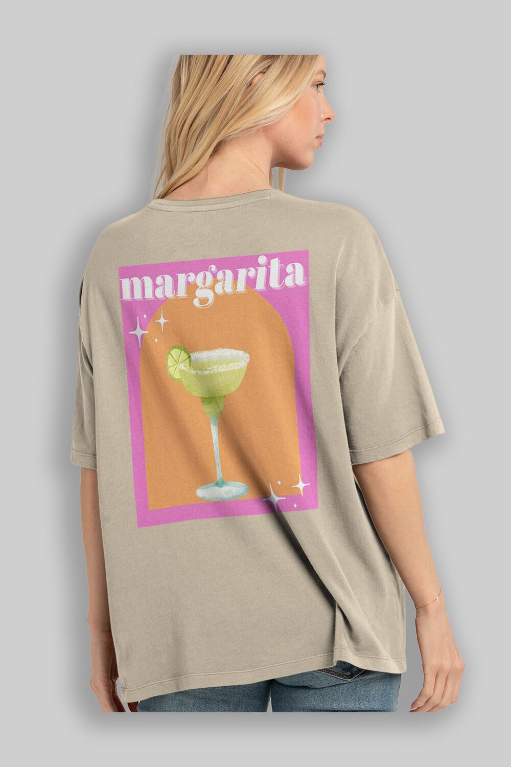Margarita 7 Arka Baskılı Oversize t-shirt Erkek Kadın Unisex %100 Pamuk Bisiklet Yaka tişort