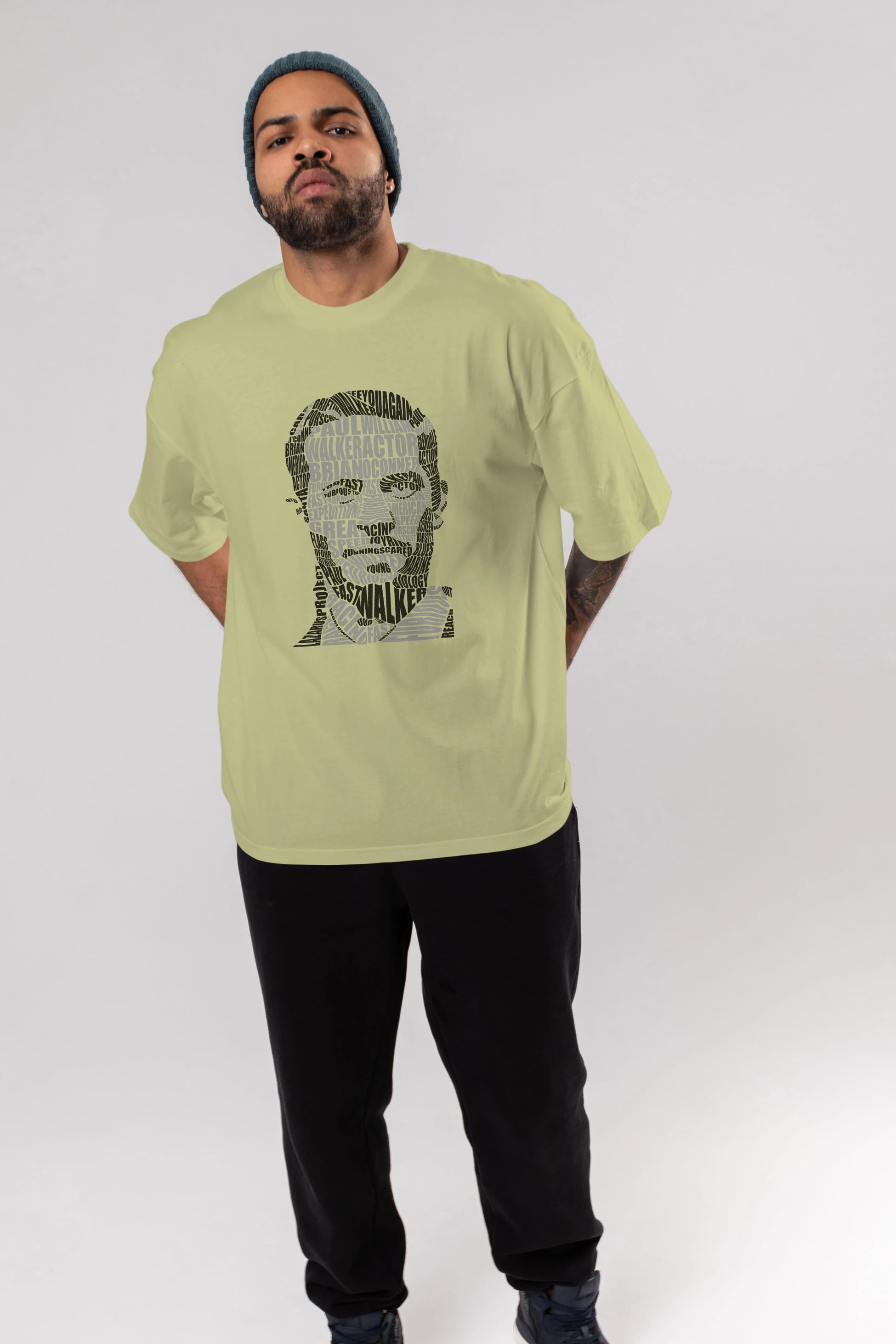 Paul Walker Calligram Ön Baskılı Oversize t-shirt %100 pamuk Erkek Kadın Unisex