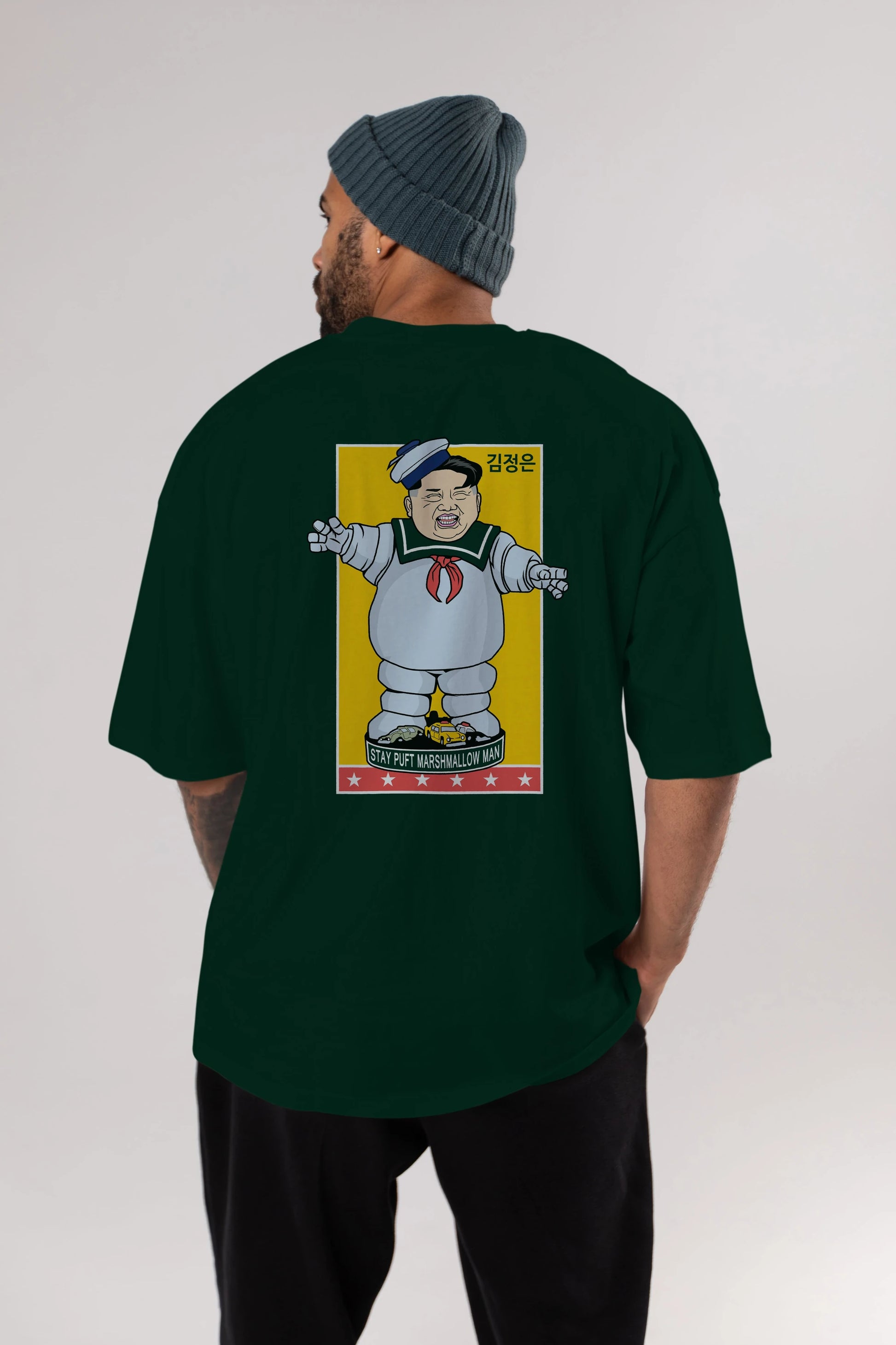 Stay Puft Jong Un Arka Baskılı Oversize t-shirt Erkek Kadın Unisex %100 Pamuk tişort