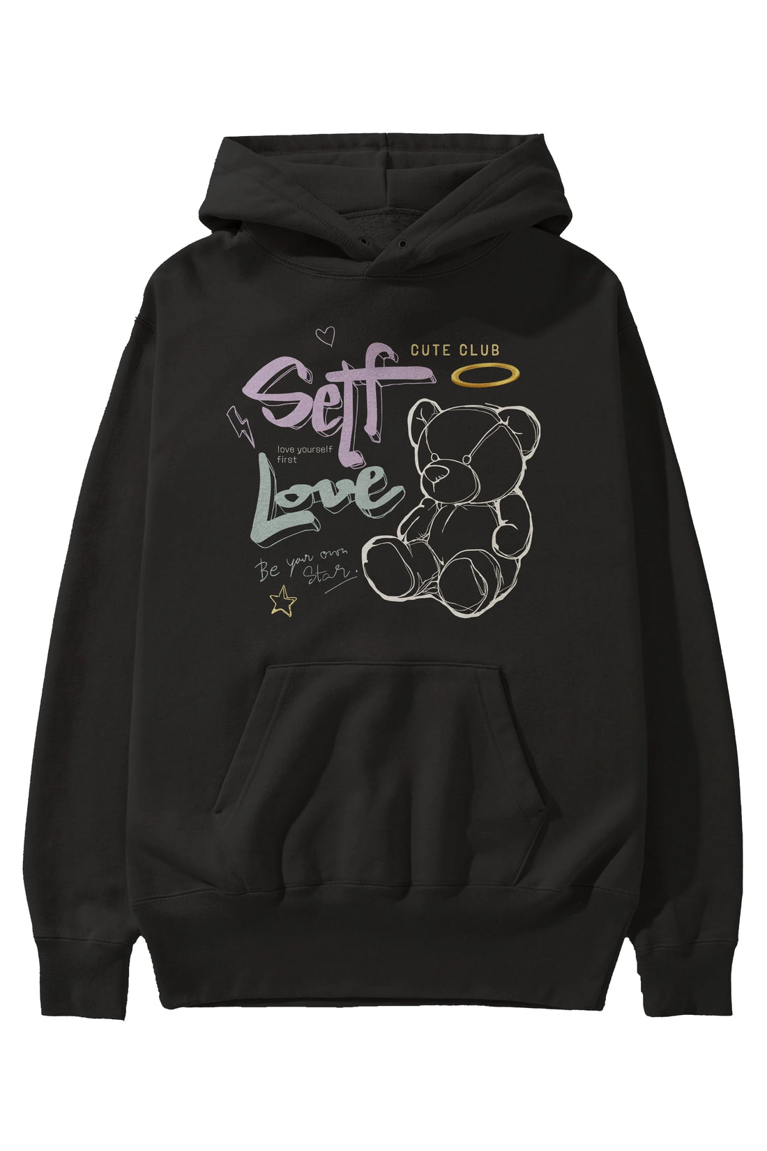 Self Love Bear Ön Baskılı Hoodie Oversize Kapüşonlu Sweatshirt Erkek Kadın Unisex