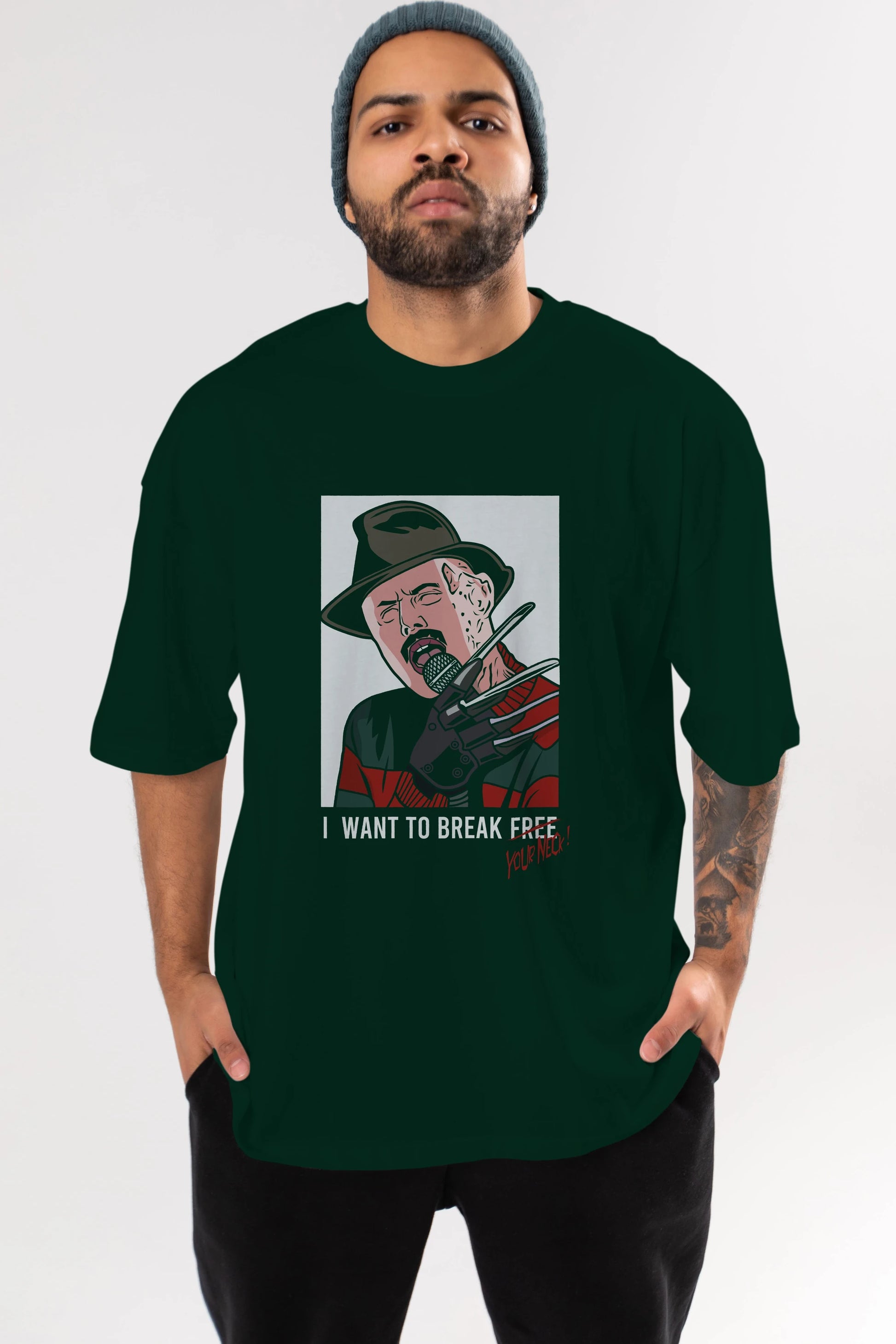 Freddy Merkrueger Ön Baskılı Oversize t-shirt Erkek Kadın Unisex %100 Pamuk tişort