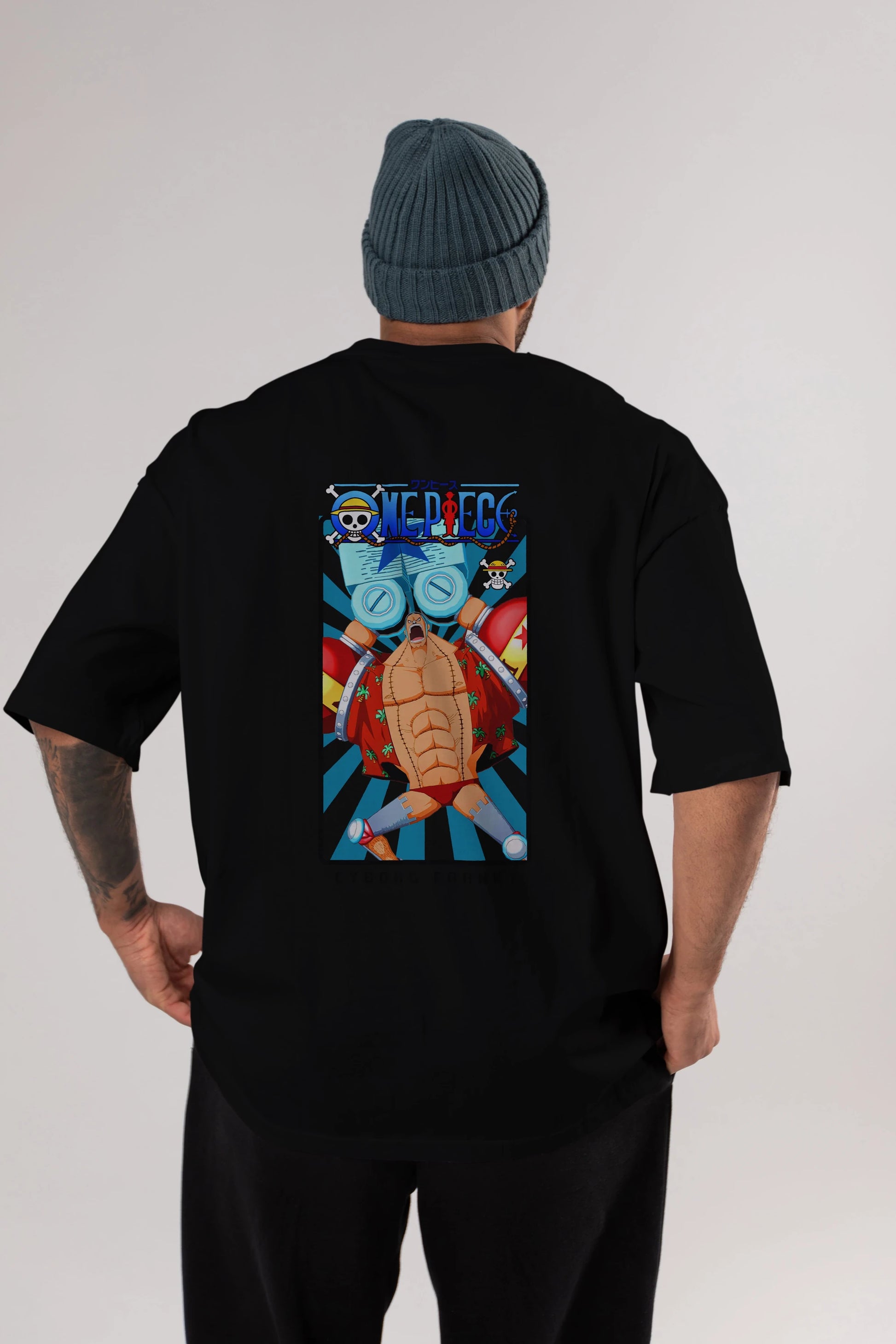 Franky Anime Arka Baskılı Oversize t-shirt Erkek Kadın Unisex %100 pamuk tişort