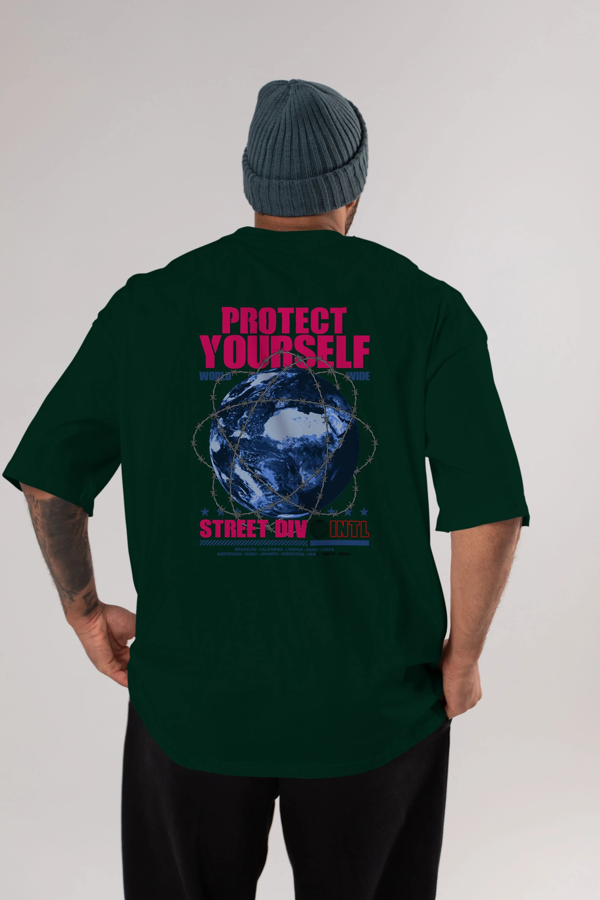 Protect Yourself Arka Baskılı Oversize t-shirt Erkek Kadın Unisex