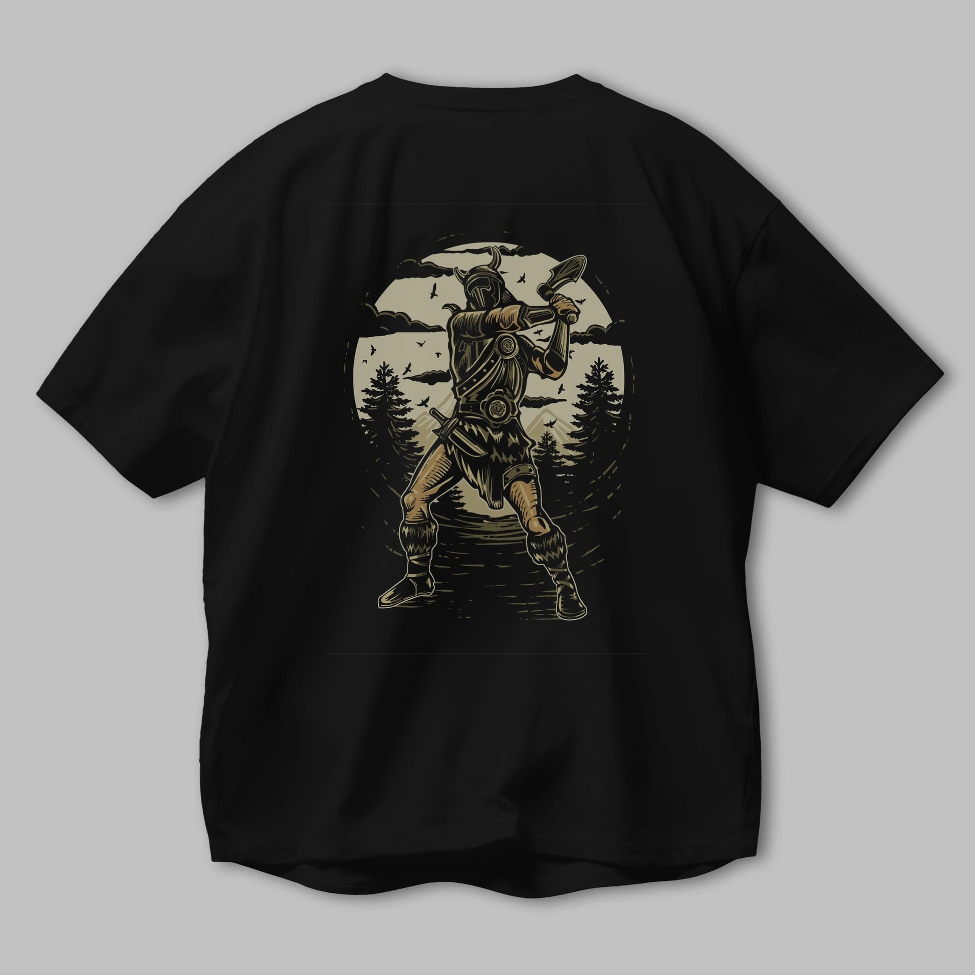 Viking Arka Baskılı Oversize t-shirt Erkek Kadın Unisex %100 Pamuk