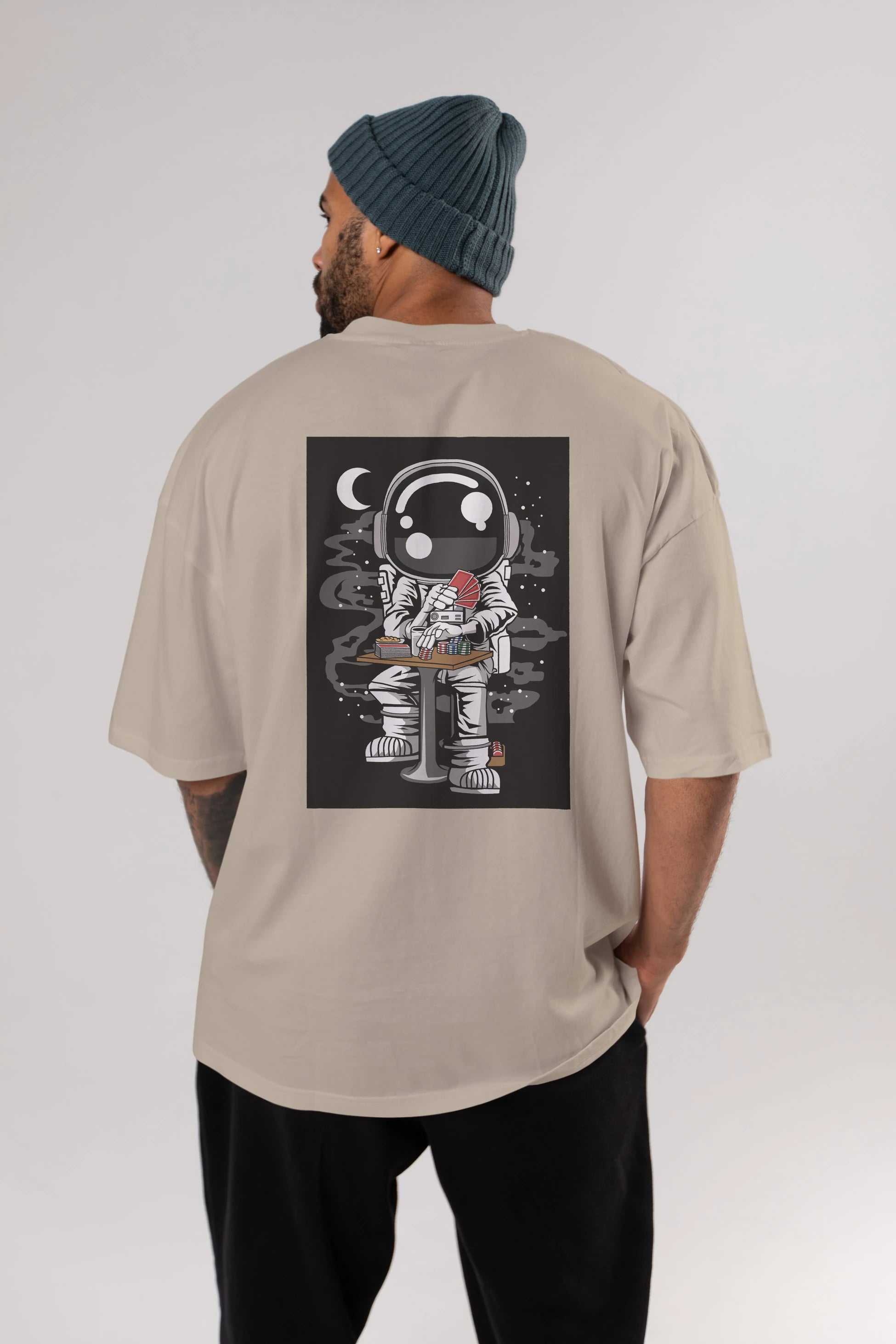 Astronaut Gambler Arka Baskılı Oversize t-shirt Erkek Kadın Unisex