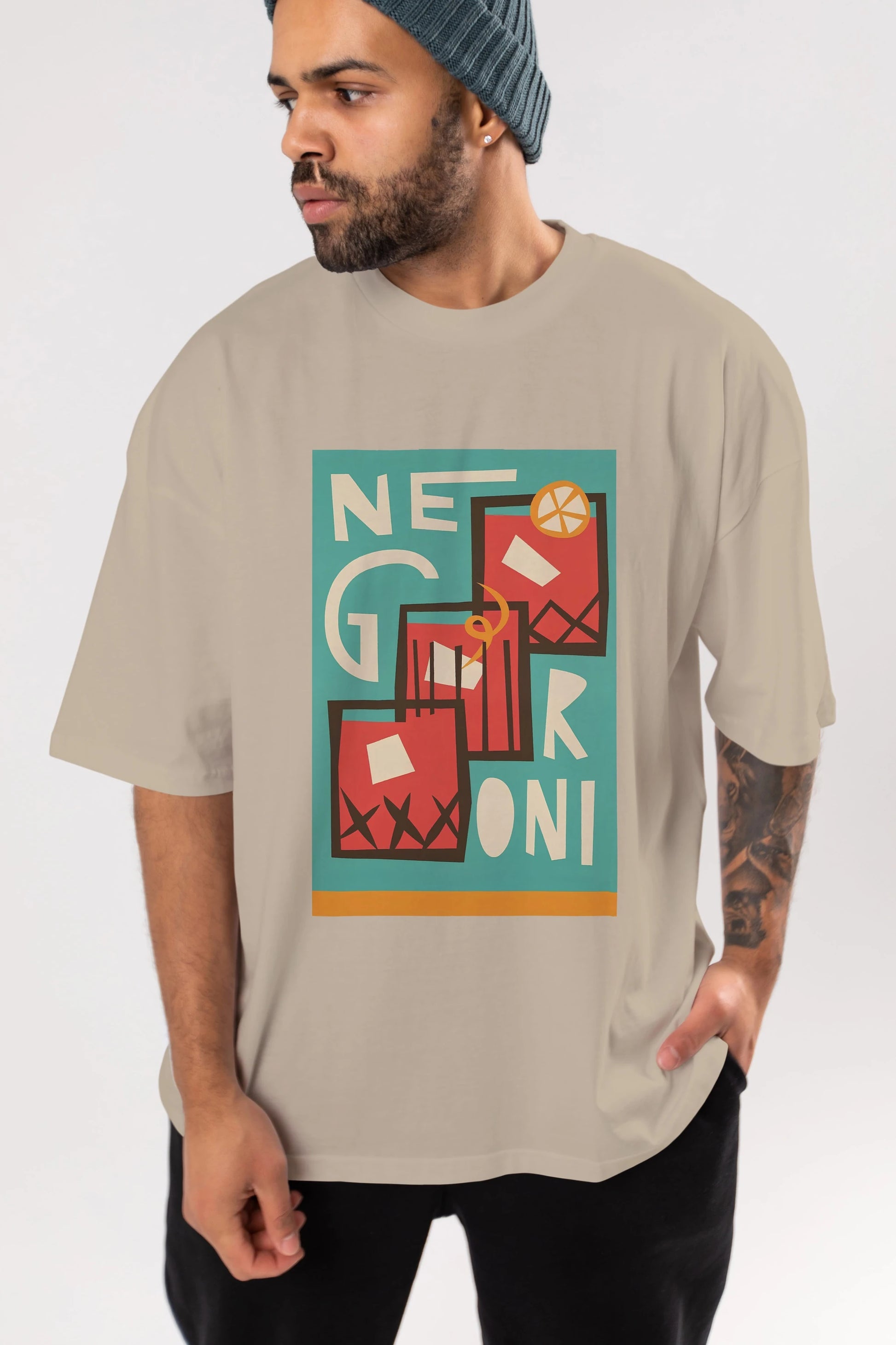 Negroni 3 Ön Baskılı Oversize t-shirt Erkek Kadın Unisex %100 Pamuk Bisiklet Yaka tişort