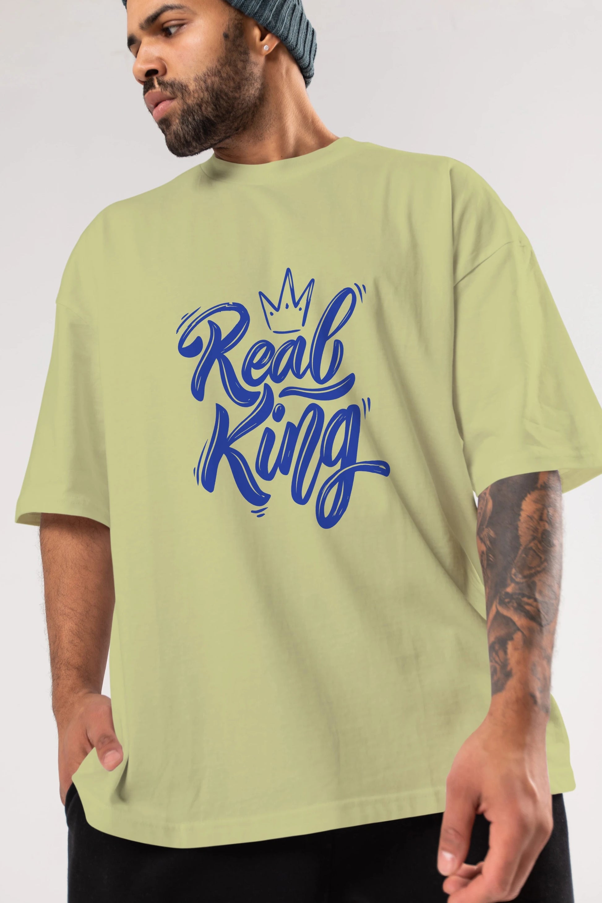 Real King Yazılı Ön Baskılı Oversize t-shirt Erkek Kadın Unisex