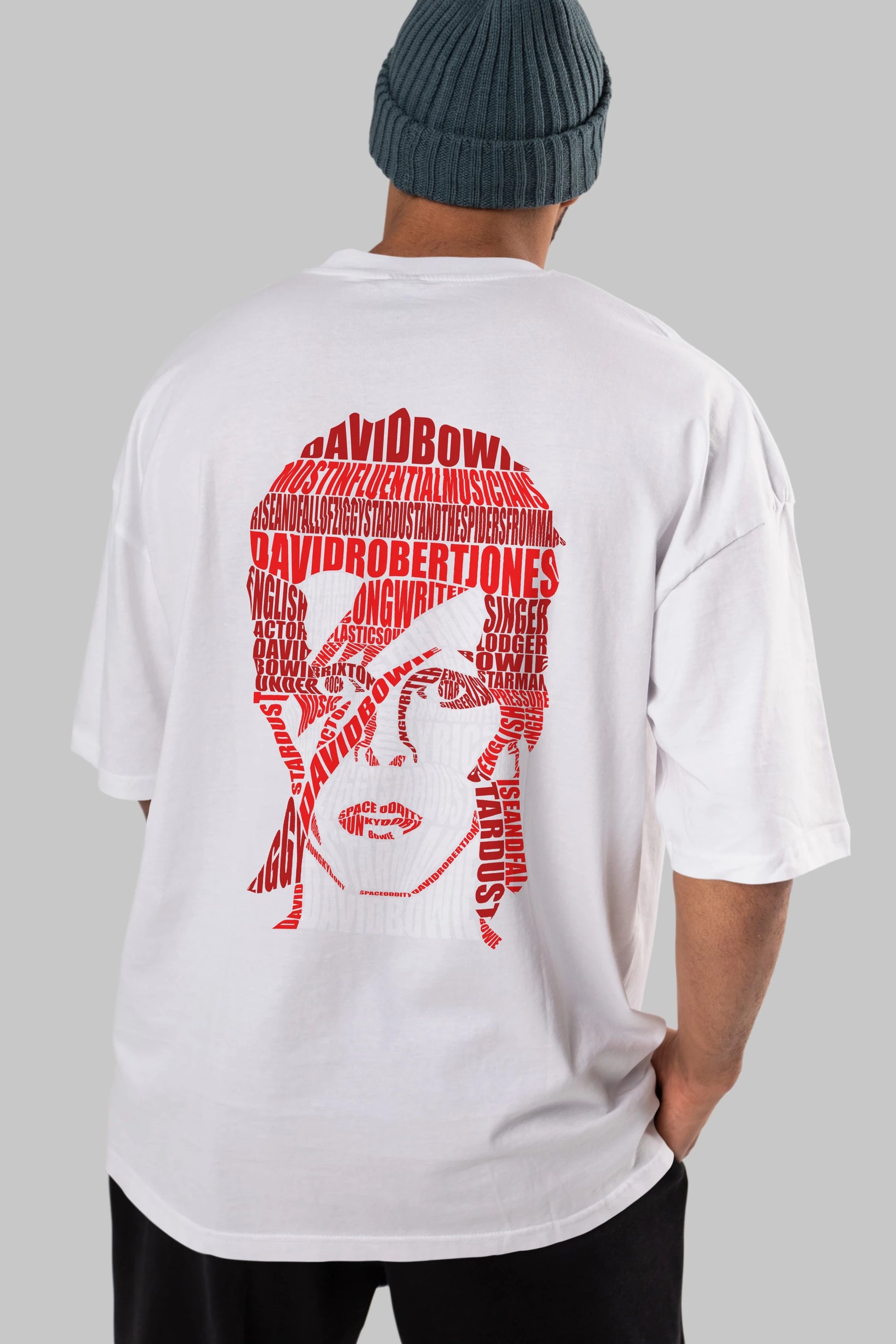 David Bowie Calligram Arka Baskılı Oversize t-shirt %100 pamuk Erkek Kadın Unisex
