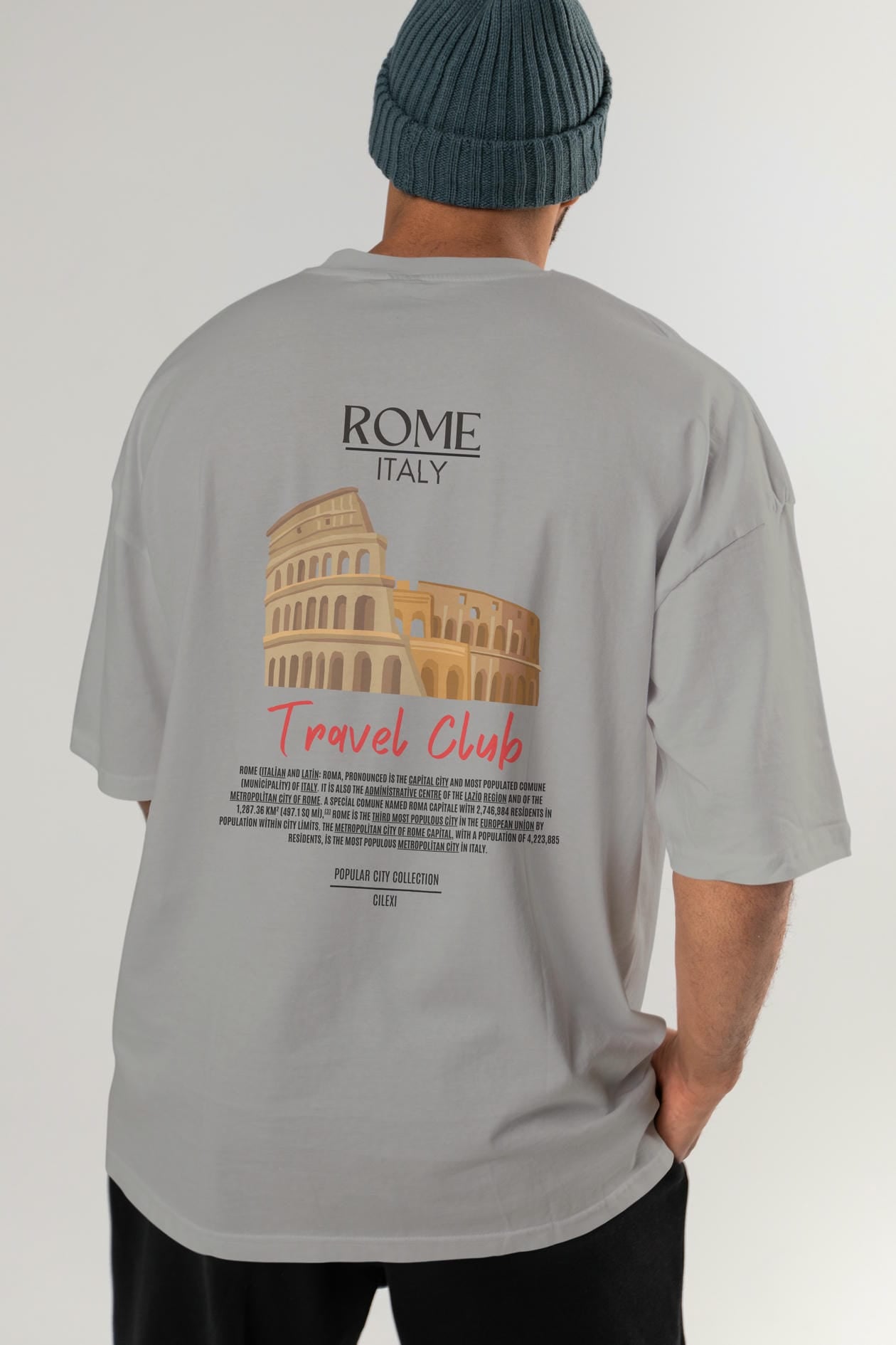 Roma İtaly Arka Baskılı Oversize t-shirt Erkek Kadın Pamuk Bisiklet Yaka tişort