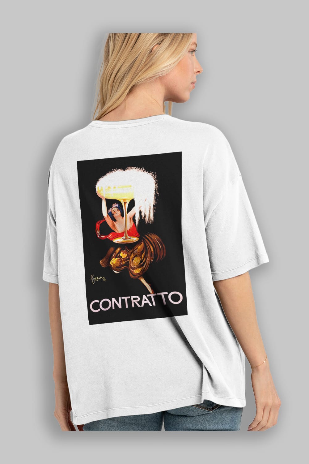Contratto Arka Baskılı Oversize t-shirt Erkek Kadın Unisex %100 Pamuk Bisiklet Yaka tişort