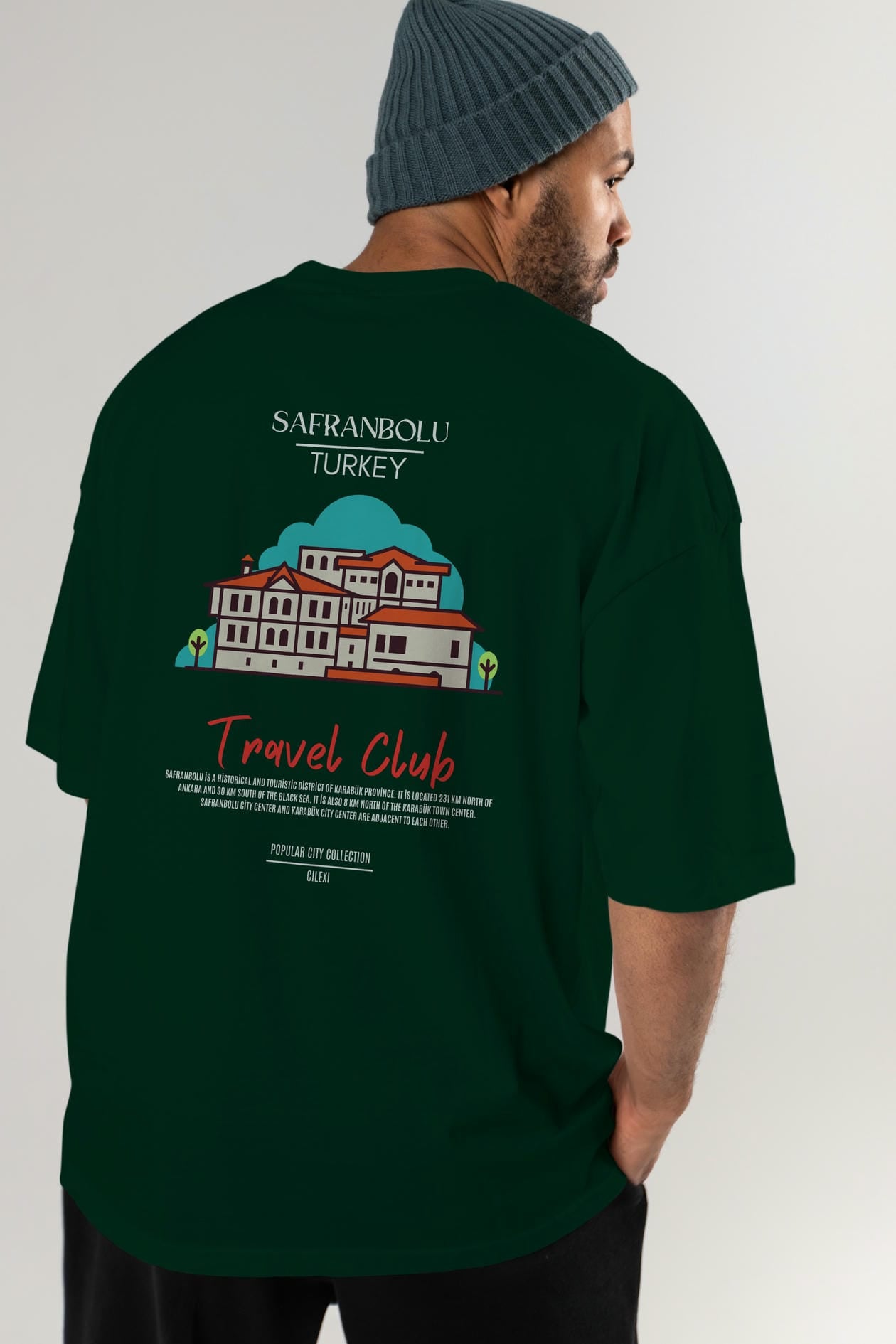 Safranbolu Turkey Arka Baskılı Oversize t-shirt Erkek Kadın Pamuk Bisiklet Yaka tişort
