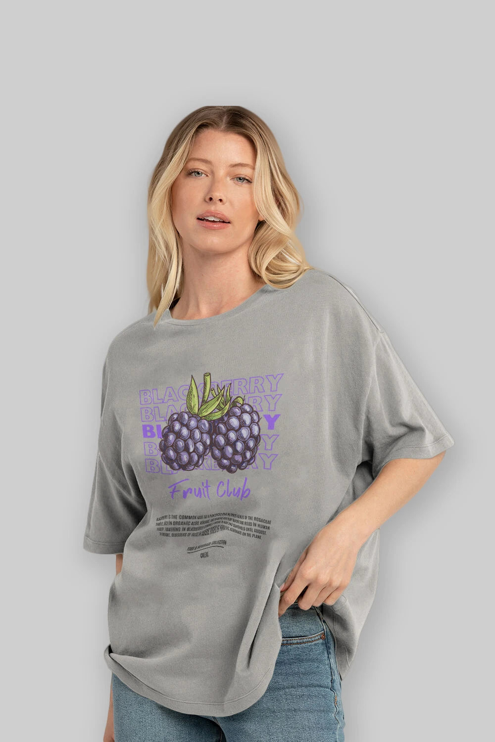 Blackberry Ön Baskılı Oversize t-shirt Erkek Kadın Pamuk Bisiklet Yaka tişort