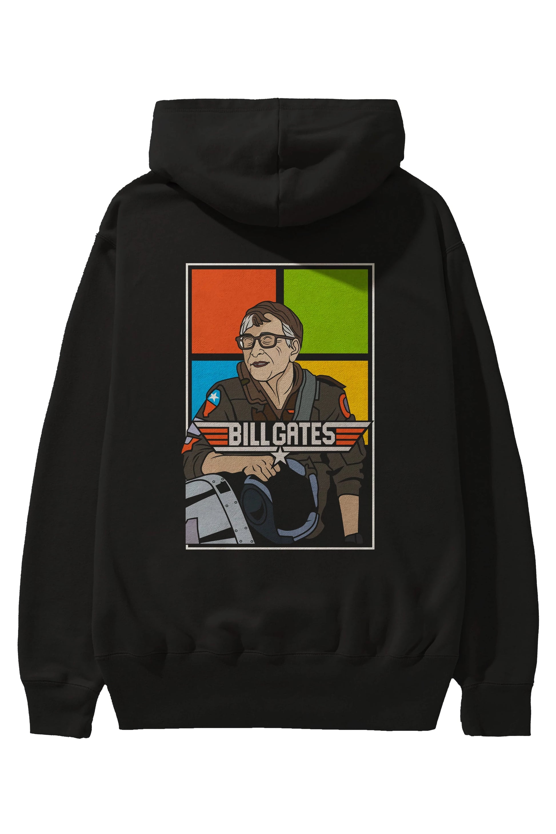 Bill Gates Top Gun Arka Baskılı Hoodie Oversize Kapüşonlu Sweatshirt Erkek Kadın Unisex
