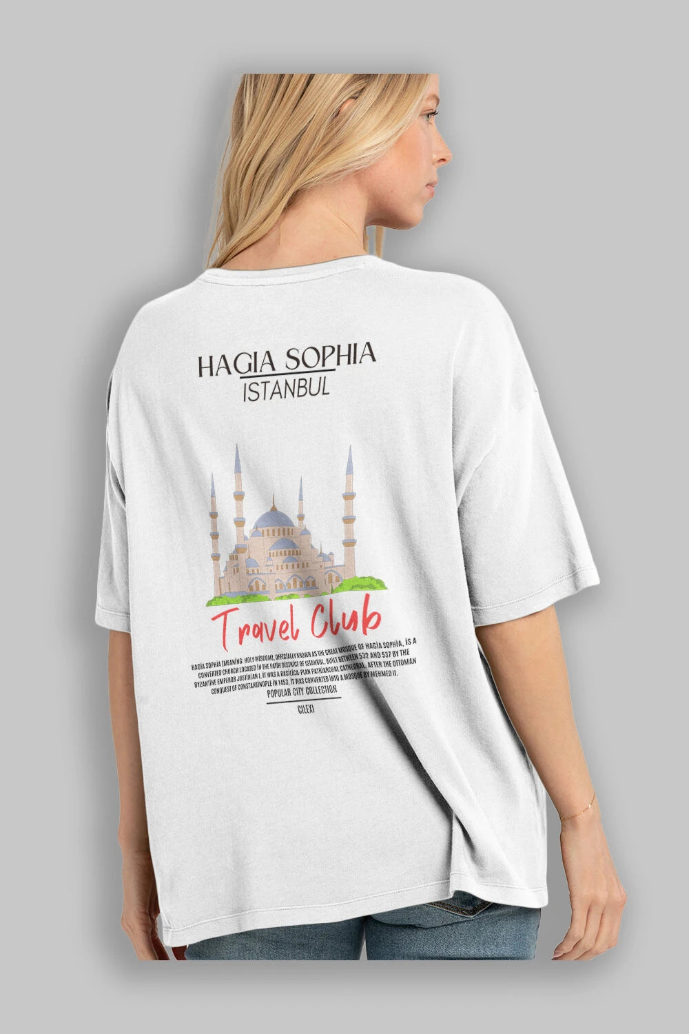 Hagia Sophia İstanbul Arka Baskılı Oversize t-shirt Erkek Kadın Pamuk Bisiklet Yaka tişort