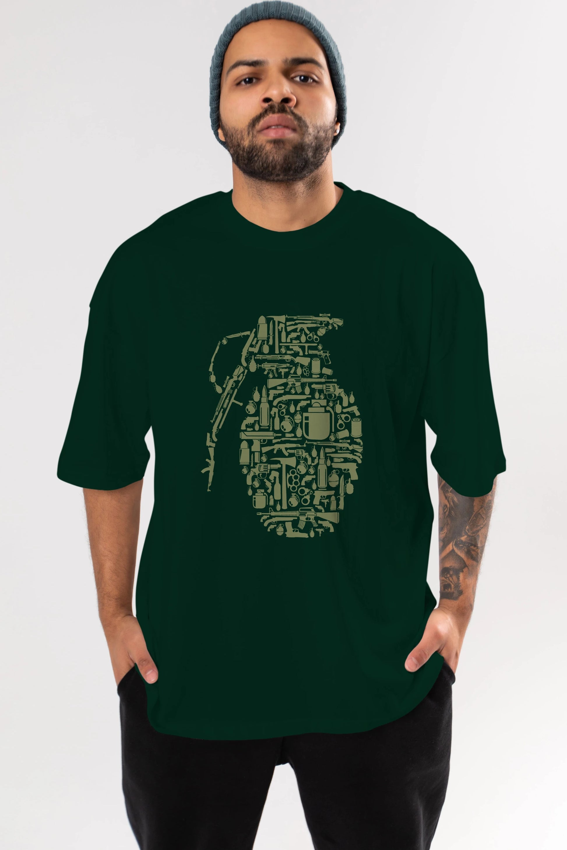 Grenade Ön Baskılı Oversize t-shirt %100 pamuk Erkek Kadın Unisex
