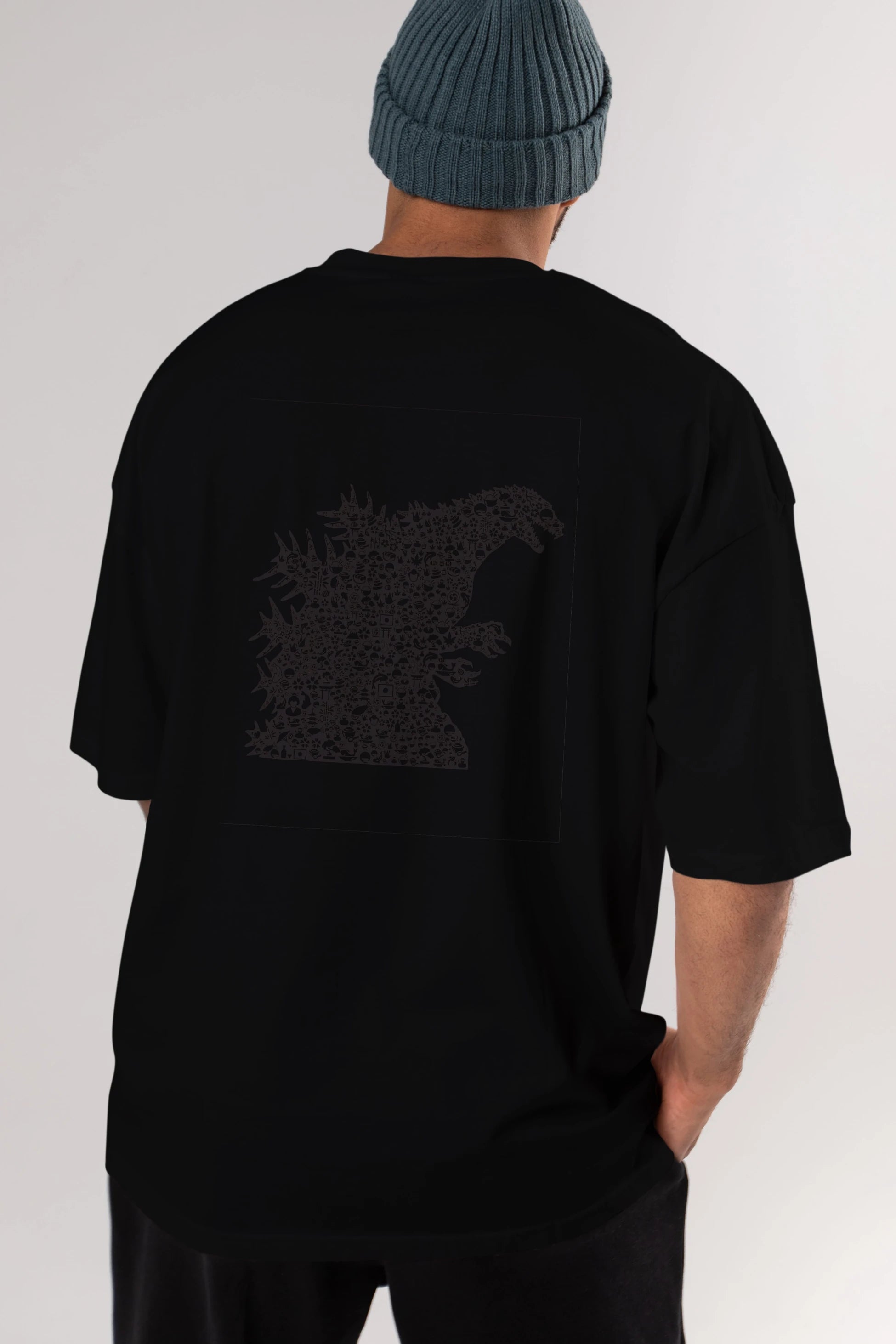 Godzilla Arka Baskılı Oversize t-shirt %100 pamuk Erkek Kadın Unisex