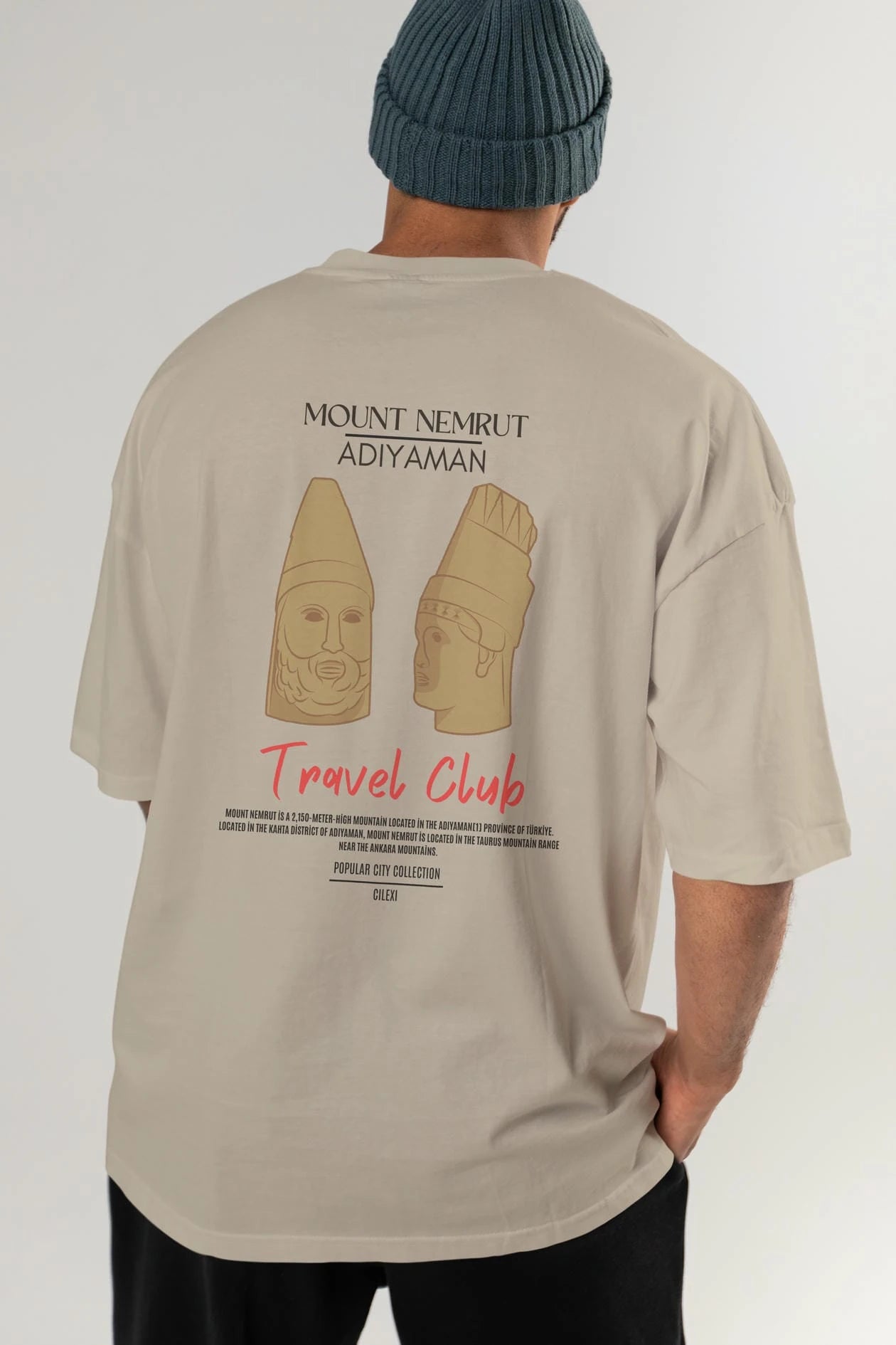 Mount Nemrut Adiyaman Arka Baskılı Oversize t-shirt Erkek Kadın Pamuk Bisiklet Yaka tişort