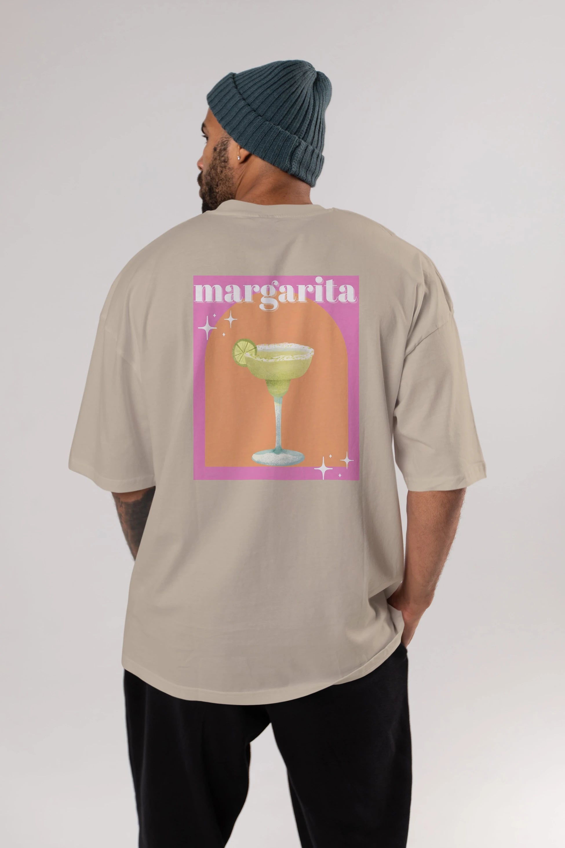 Margarita 7 Arka Baskılı Oversize t-shirt Erkek Kadın Unisex %100 Pamuk Bisiklet Yaka tişort