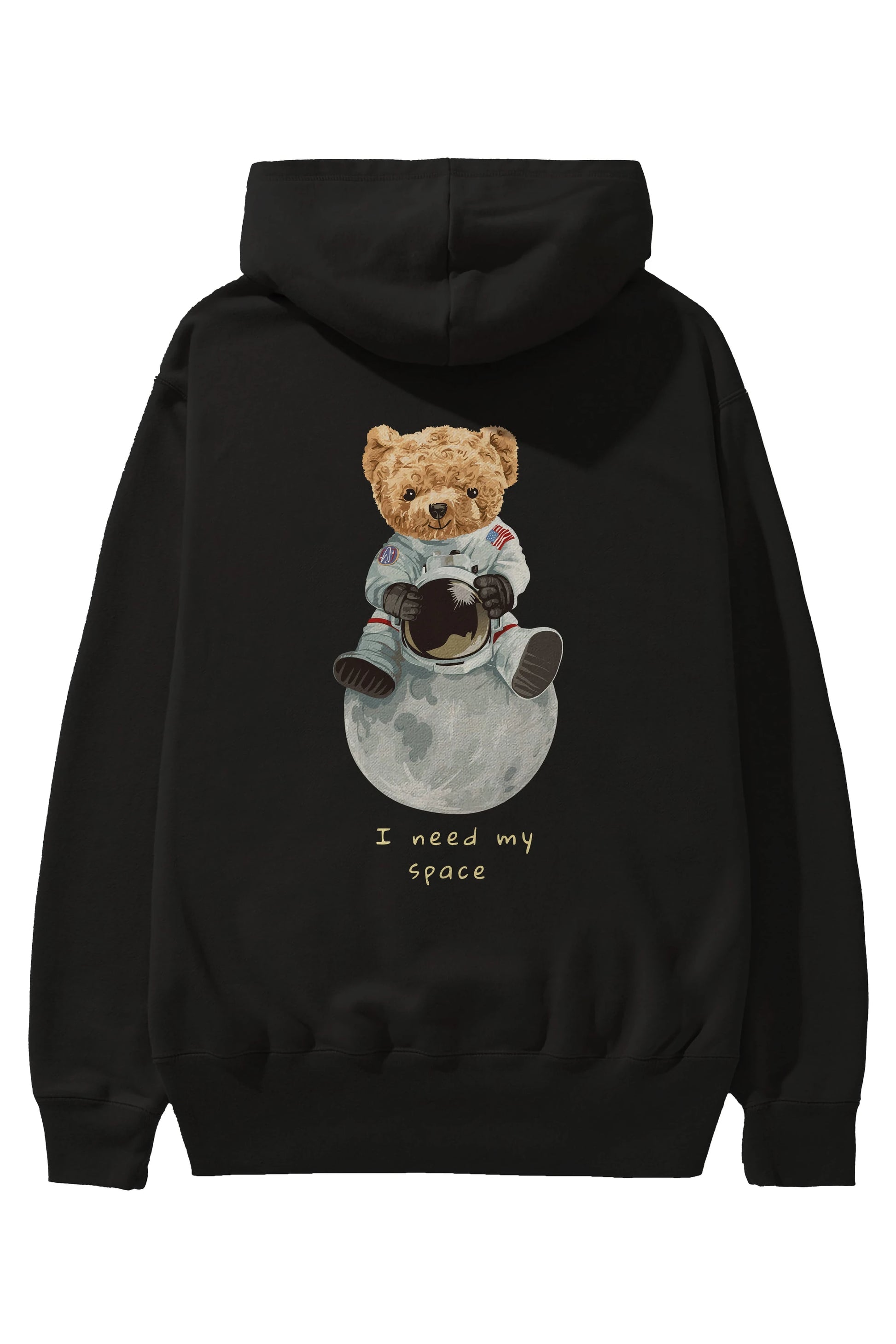 Teddy Bear I Need My Space Arka Baskılı Hoodie Oversize Kapüşonlu Sweatshirt Erkek Kadın Unisex