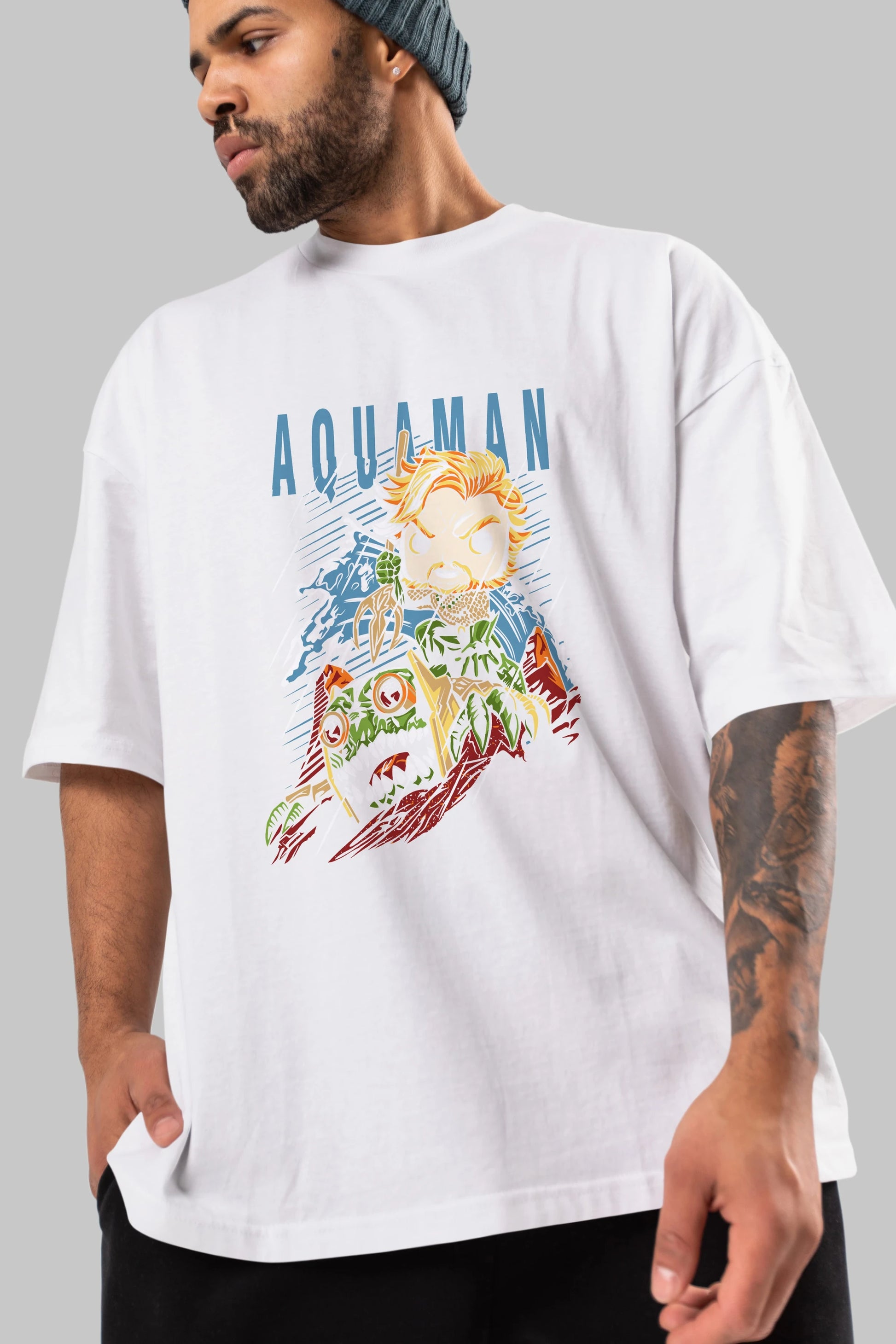 Aquaman Ön Baskılı Oversize t-shirt Erkek Kadın Unisex %100 Pamuk Bisiklet Yaka tişort